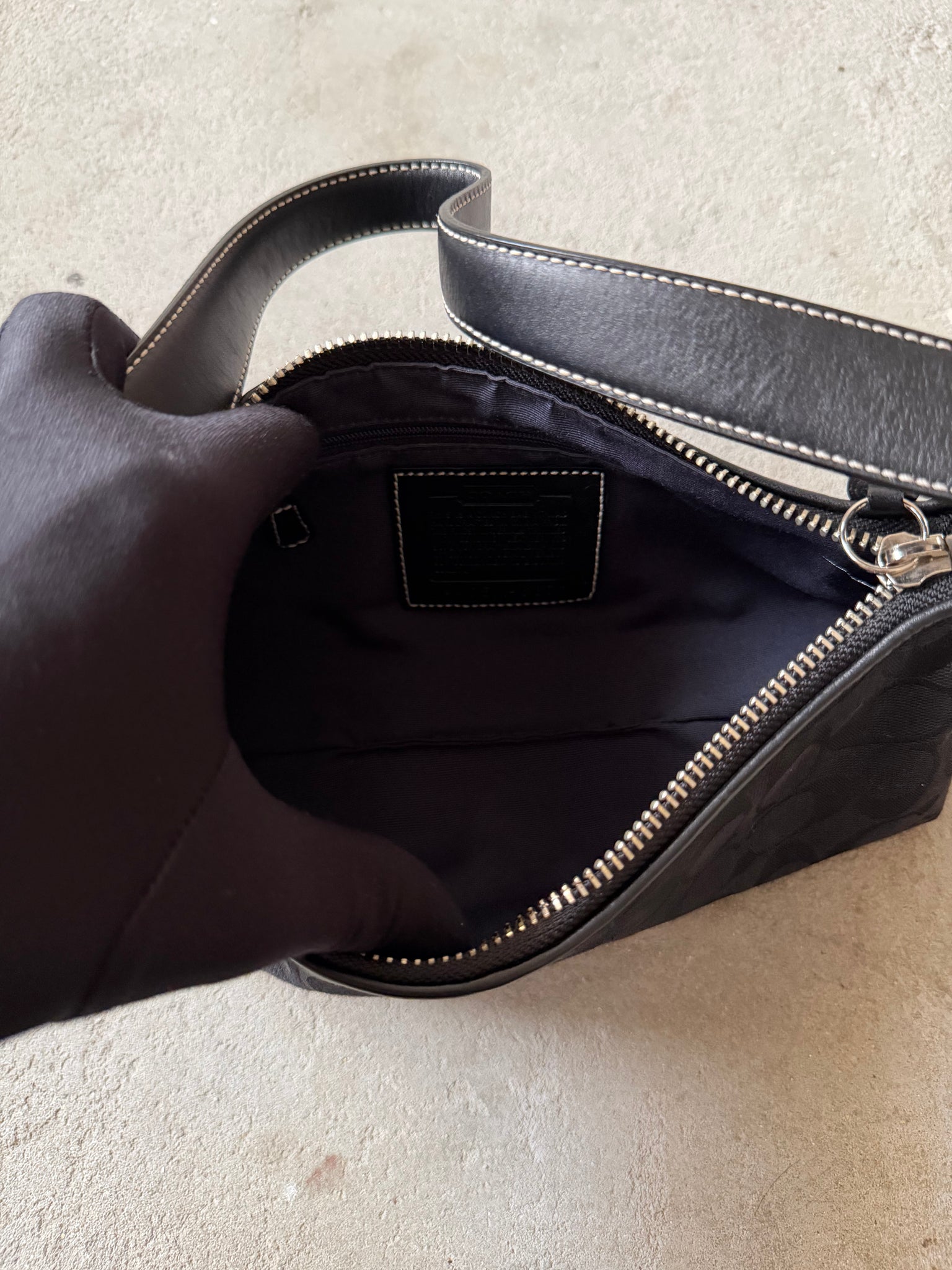 Coach Signature Hampton Baguette Shoulder Bag Black