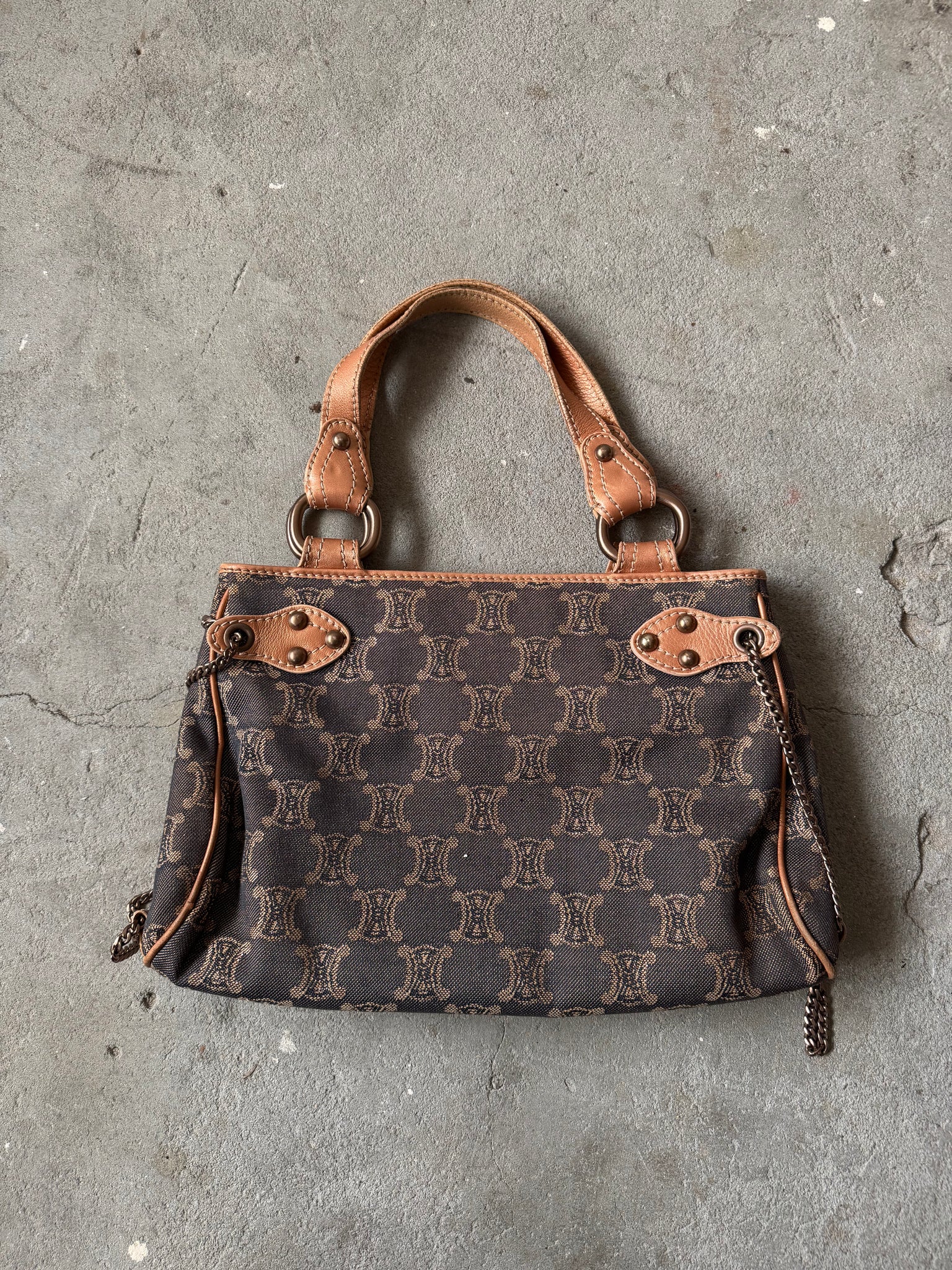 Celine Macadam Denim Chain Shoulder Bag Navy/Beige
