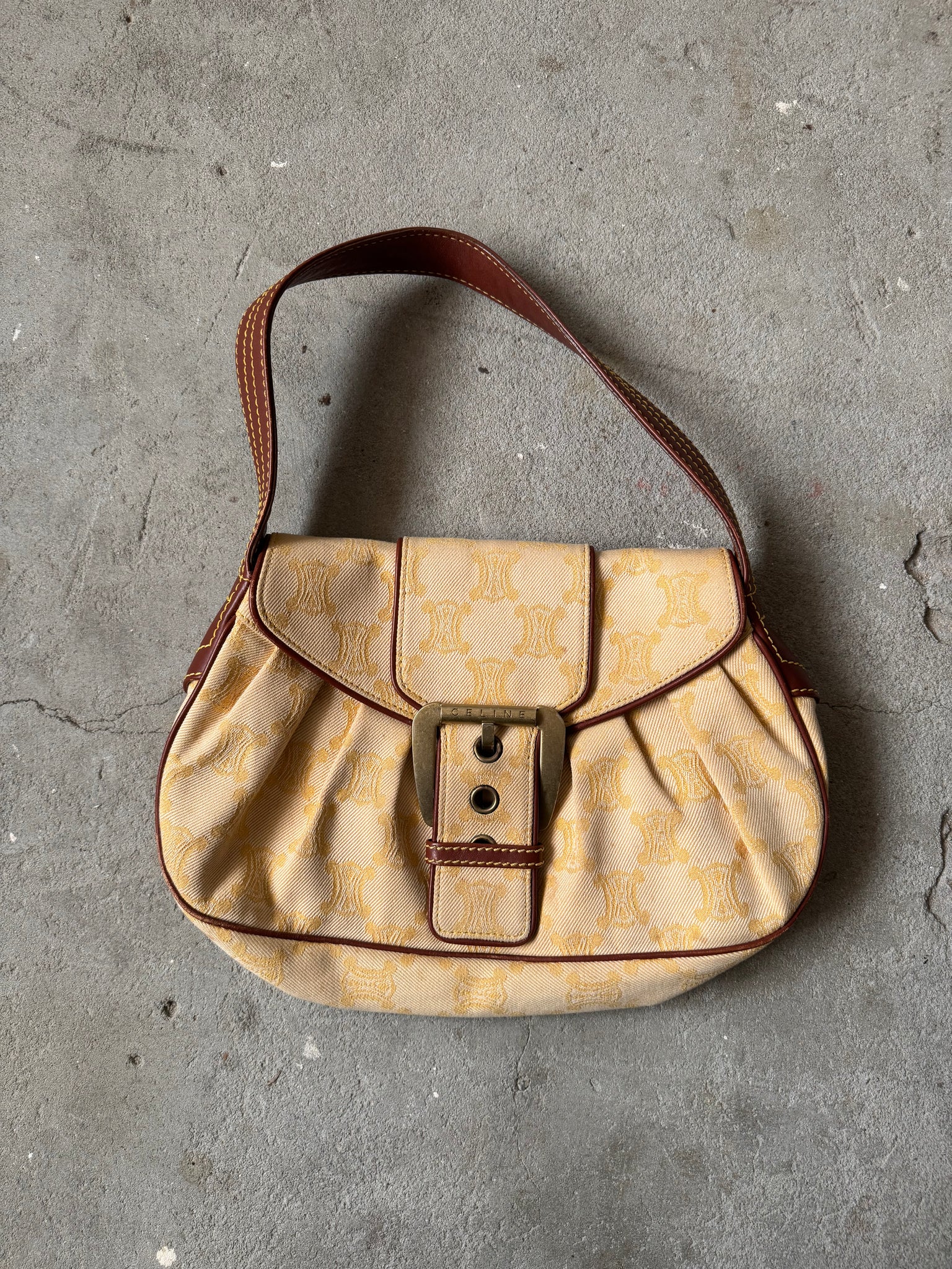 Celine Triomphe Macadam One Shoulder Bag Beige/Brown