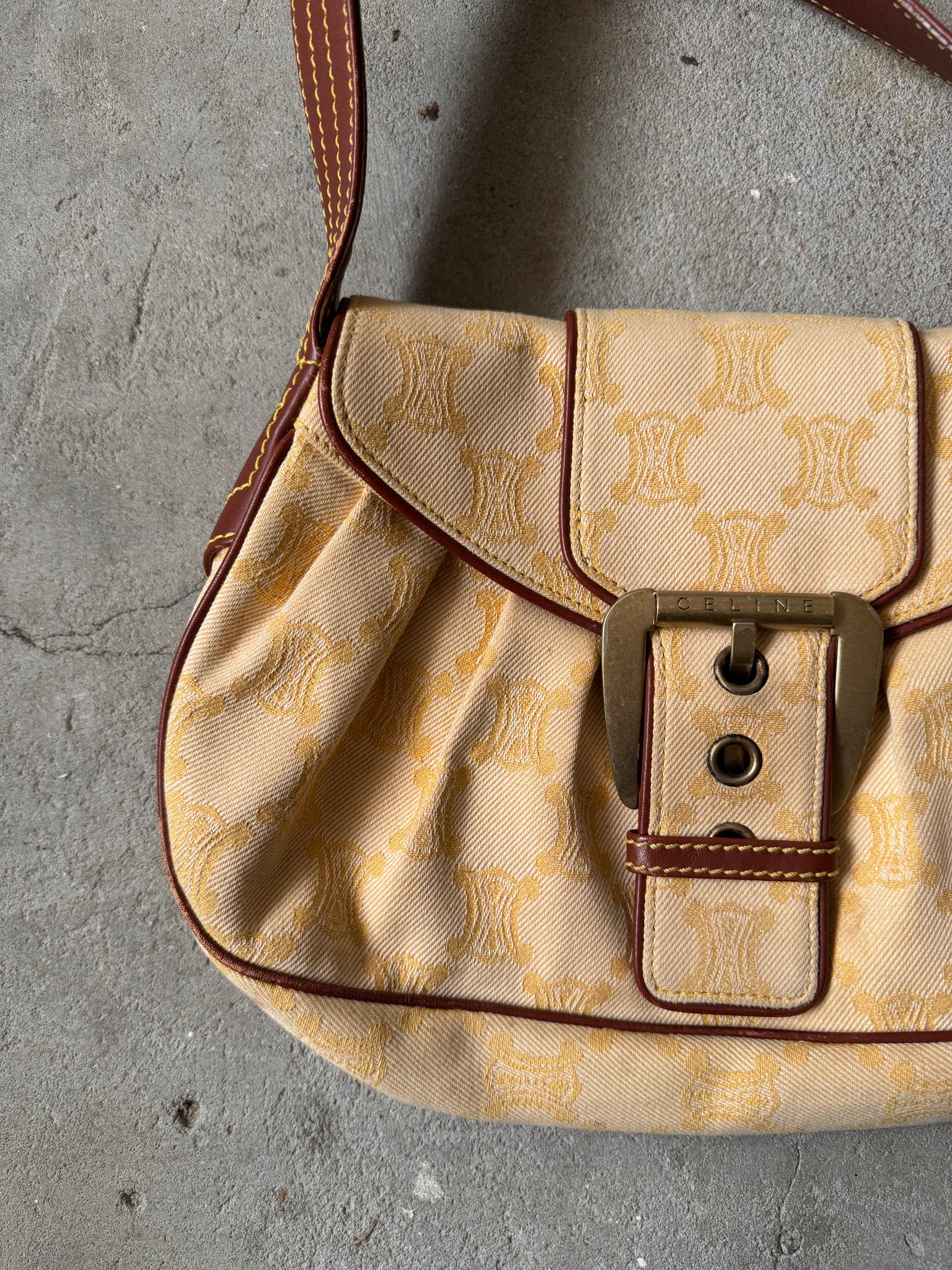 Celine Triomphe Macadam One Shoulder Bag Beige/Brown