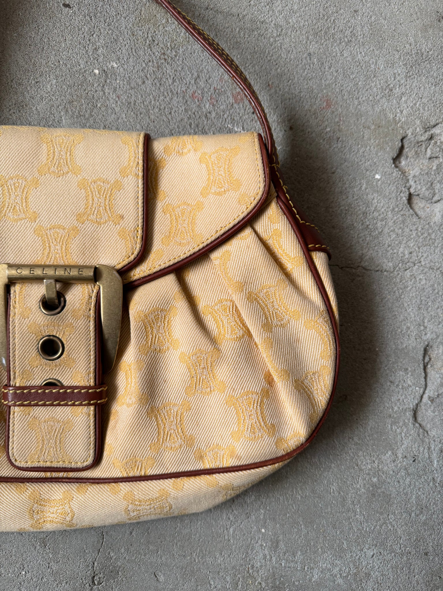 Celine Triomphe Macadam One Shoulder Bag Beige/Brown