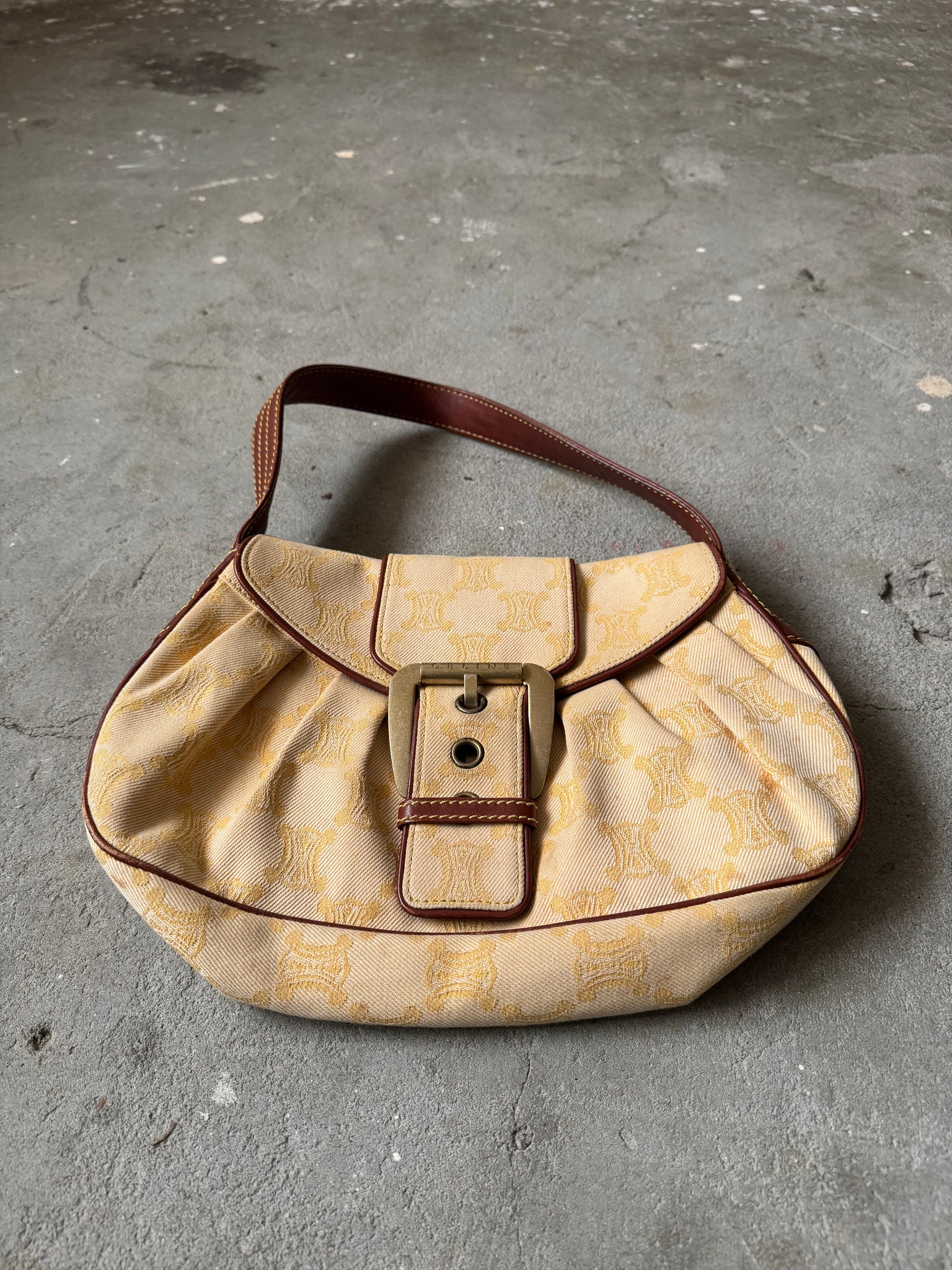 Celine Triomphe Macadam One Shoulder Bag Beige/Brown