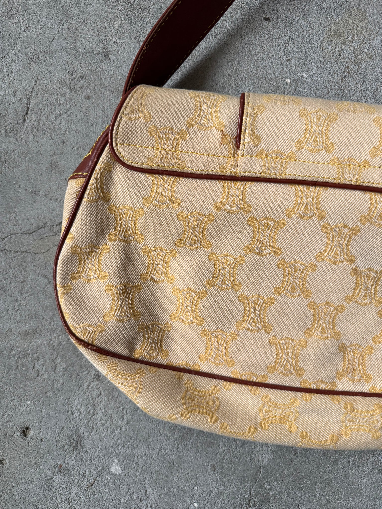 Celine Triomphe Macadam One Shoulder Bag Beige/Brown