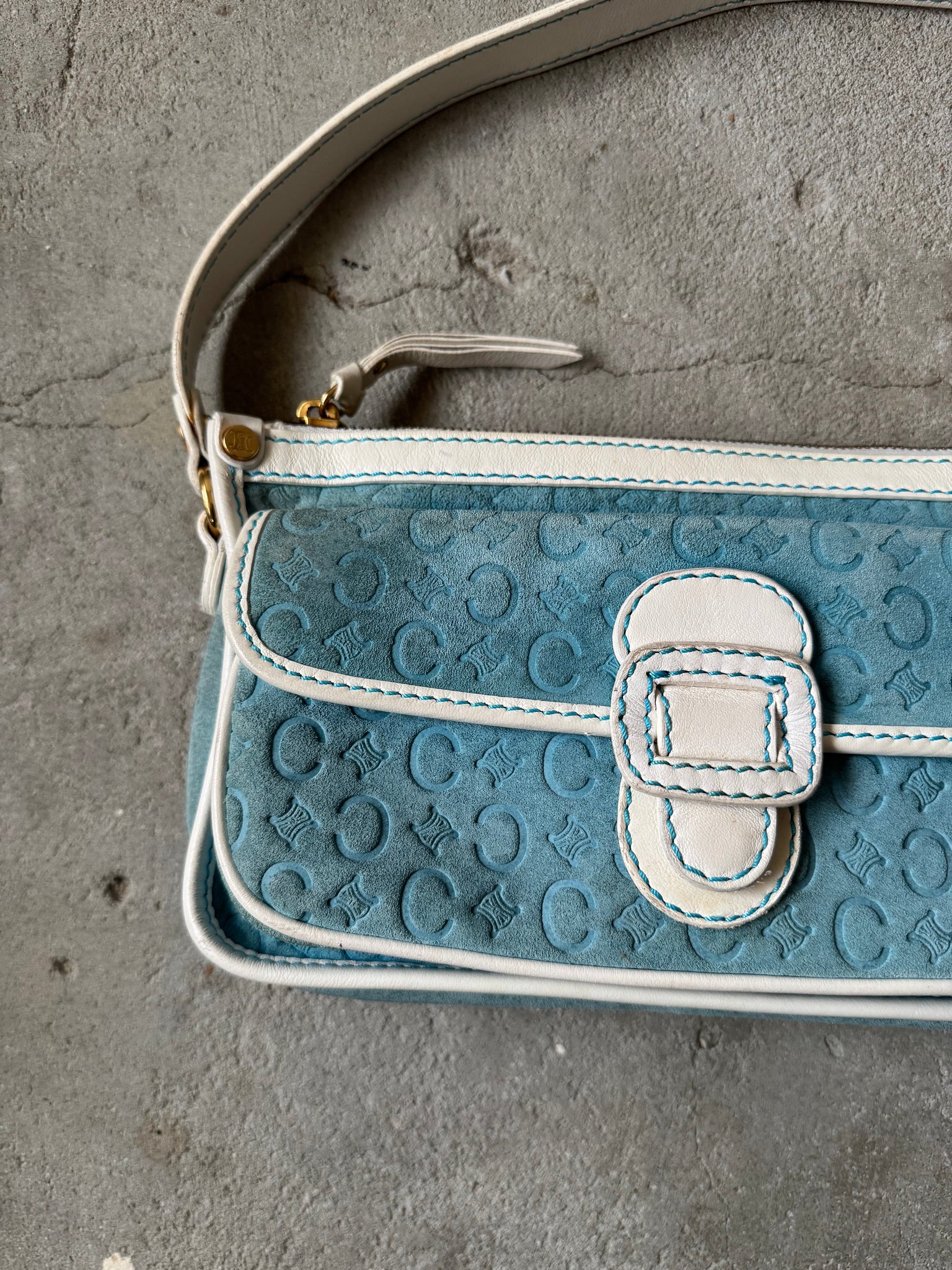Celine Triomphe Macadam Suede Shoulder Bag Blue