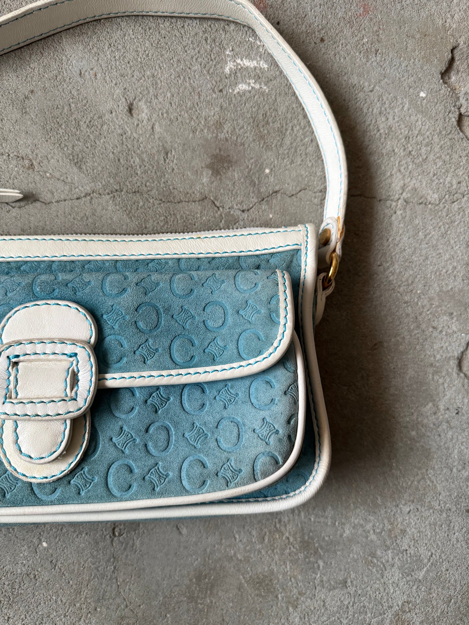 Celine Triomphe Macadam Suede Shoulder Bag Blue