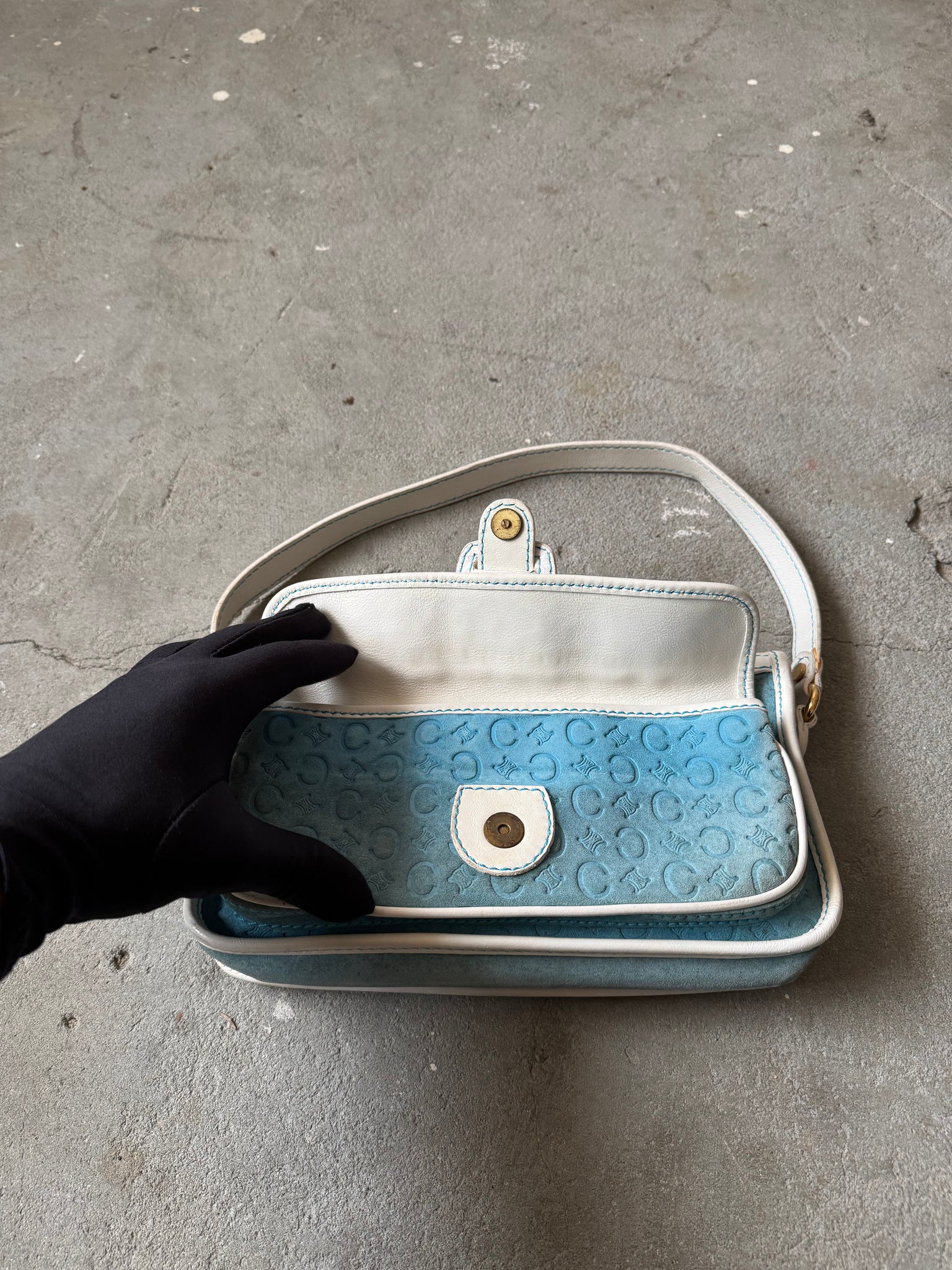 Celine Triomphe Macadam Suede Shoulder Bag Blue