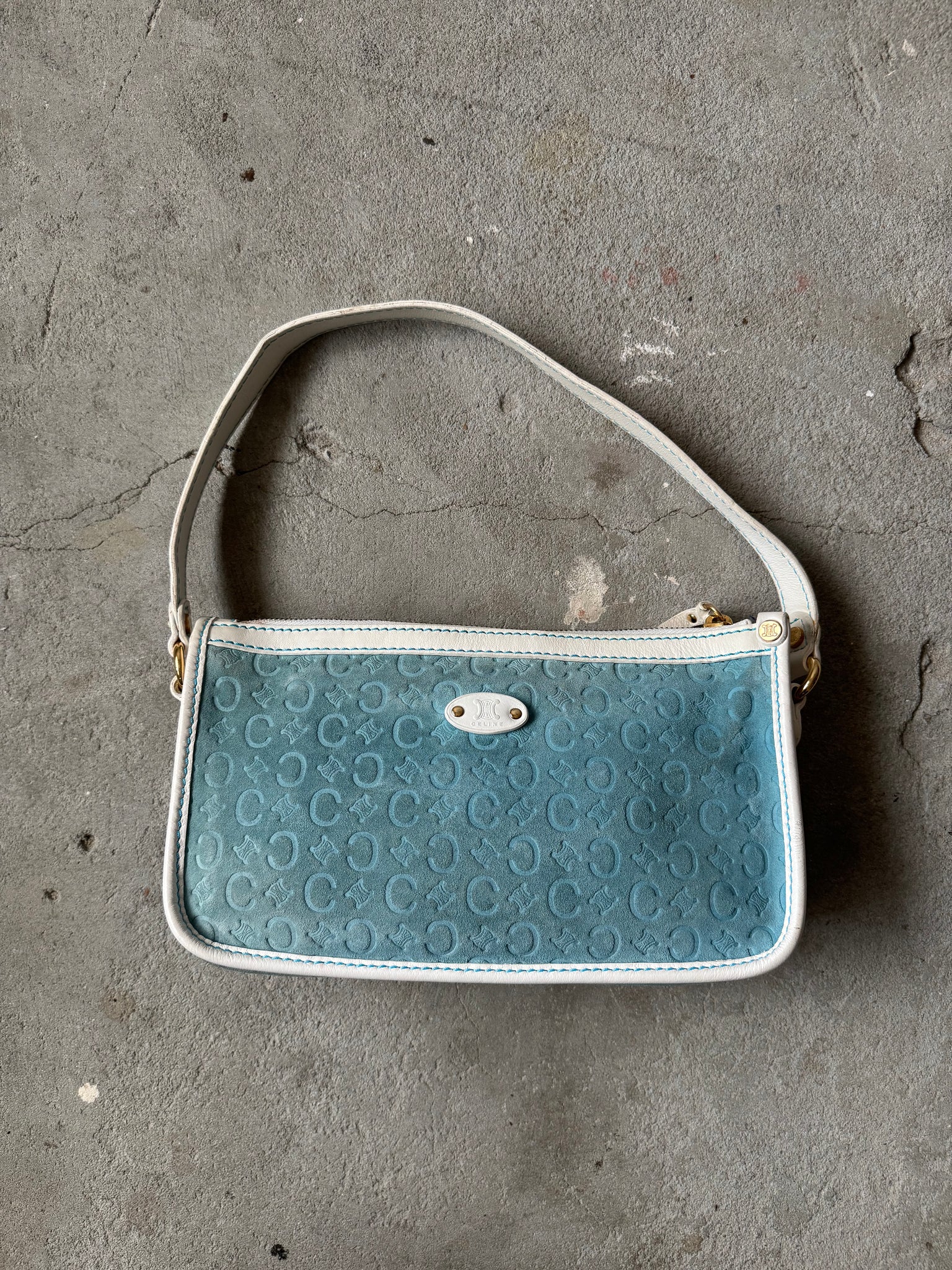 Celine Triomphe Macadam Suede Shoulder Bag Blue