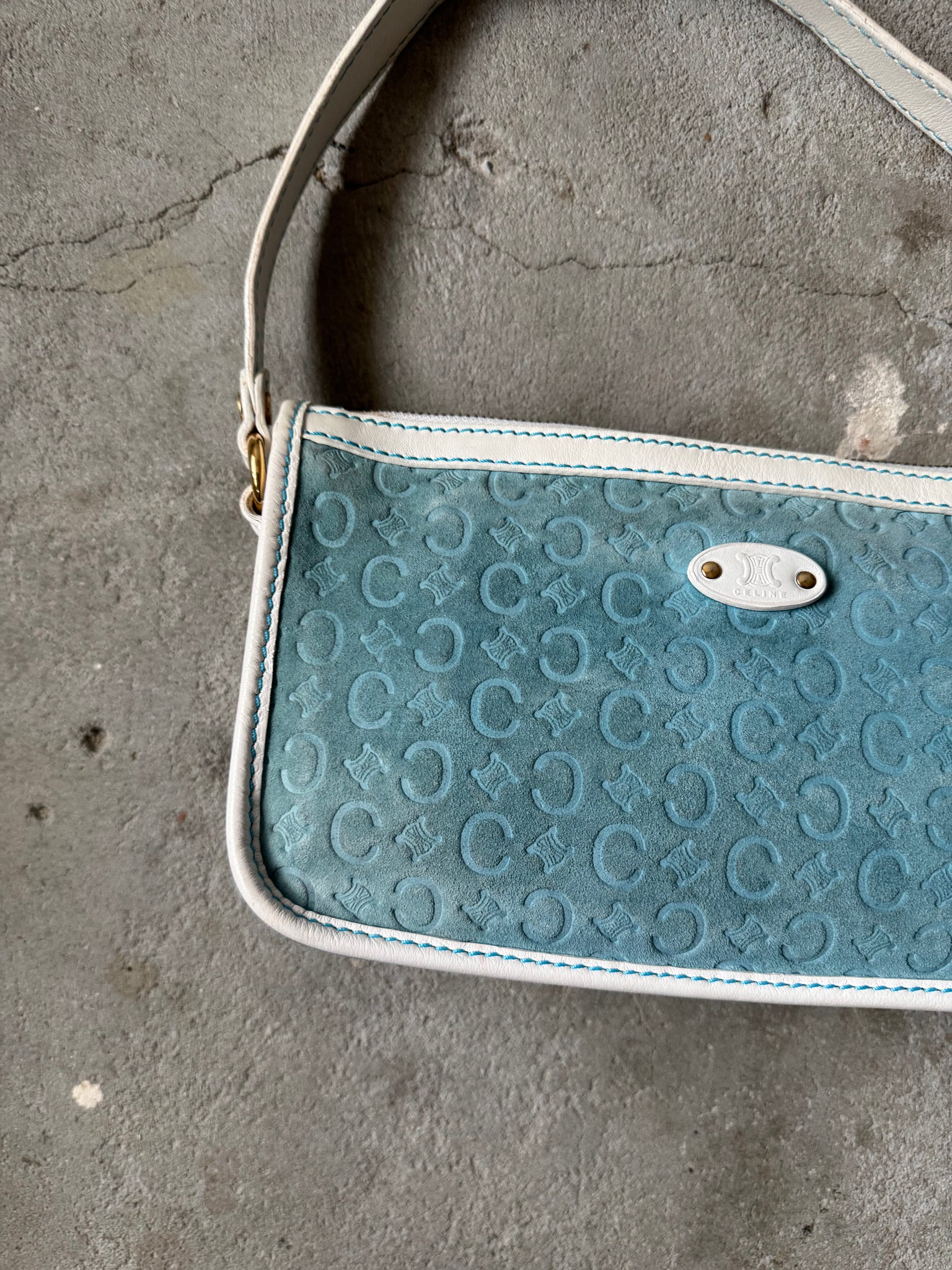 Celine Triomphe Macadam Suede Shoulder Bag Blue