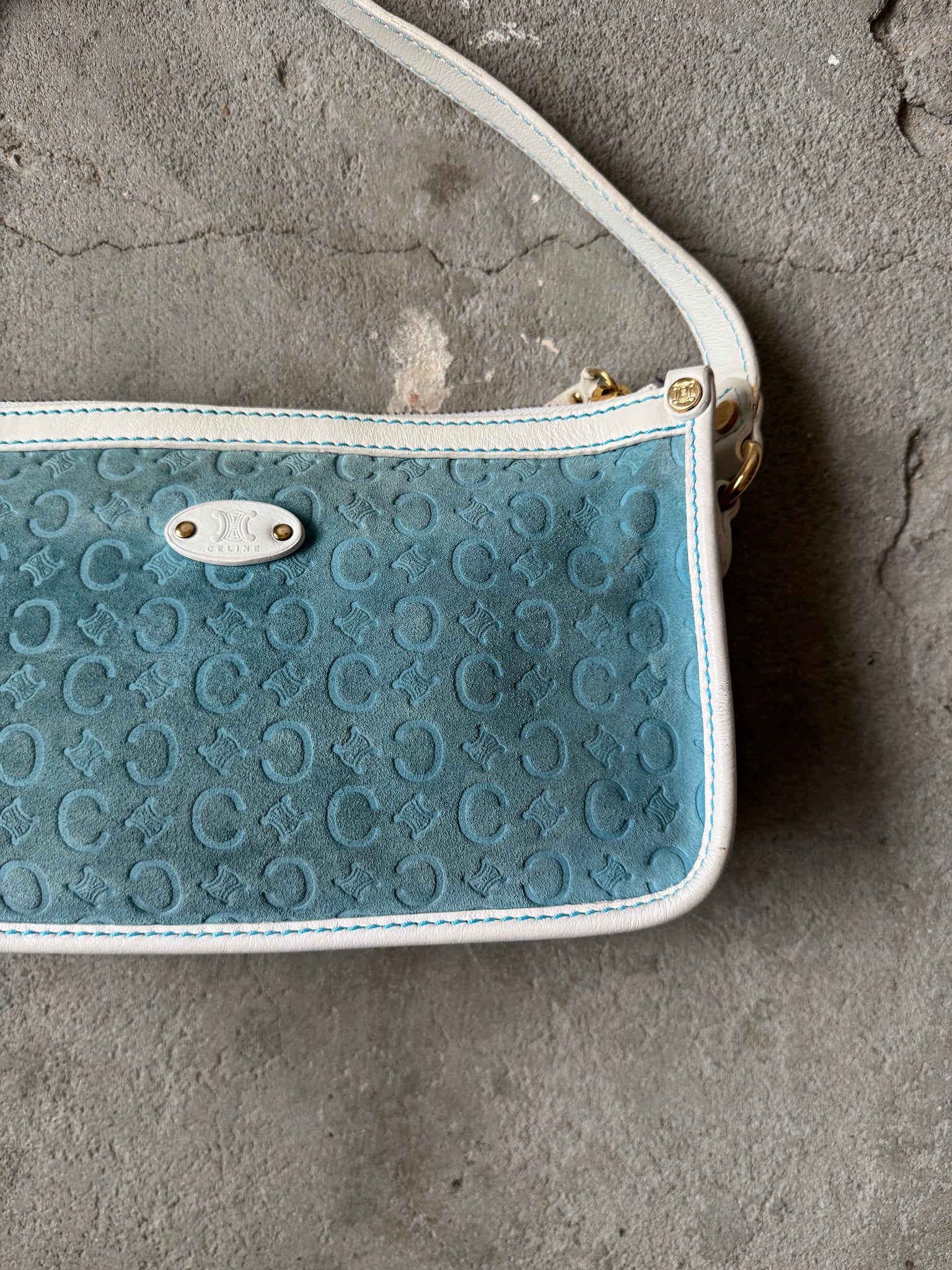 Celine Triomphe Macadam Suede Shoulder Bag Blue