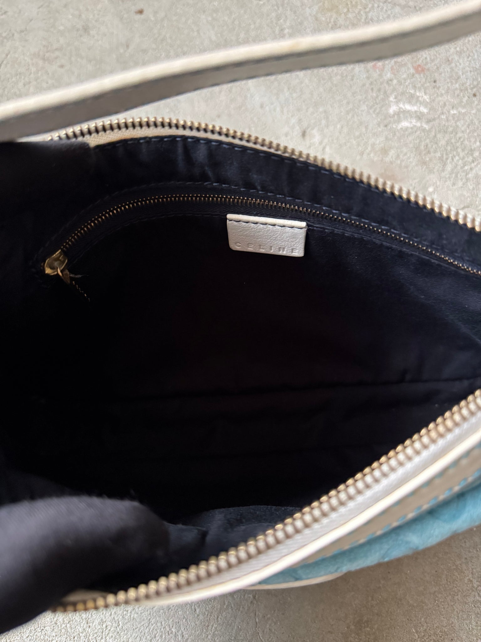 Celine Triomphe Macadam Suede Shoulder Bag Blue
