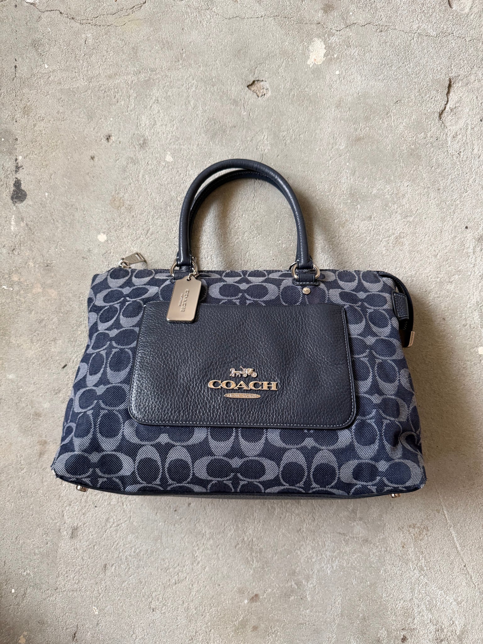 Coach Signature Emma Denim Shoulder Bag Navy