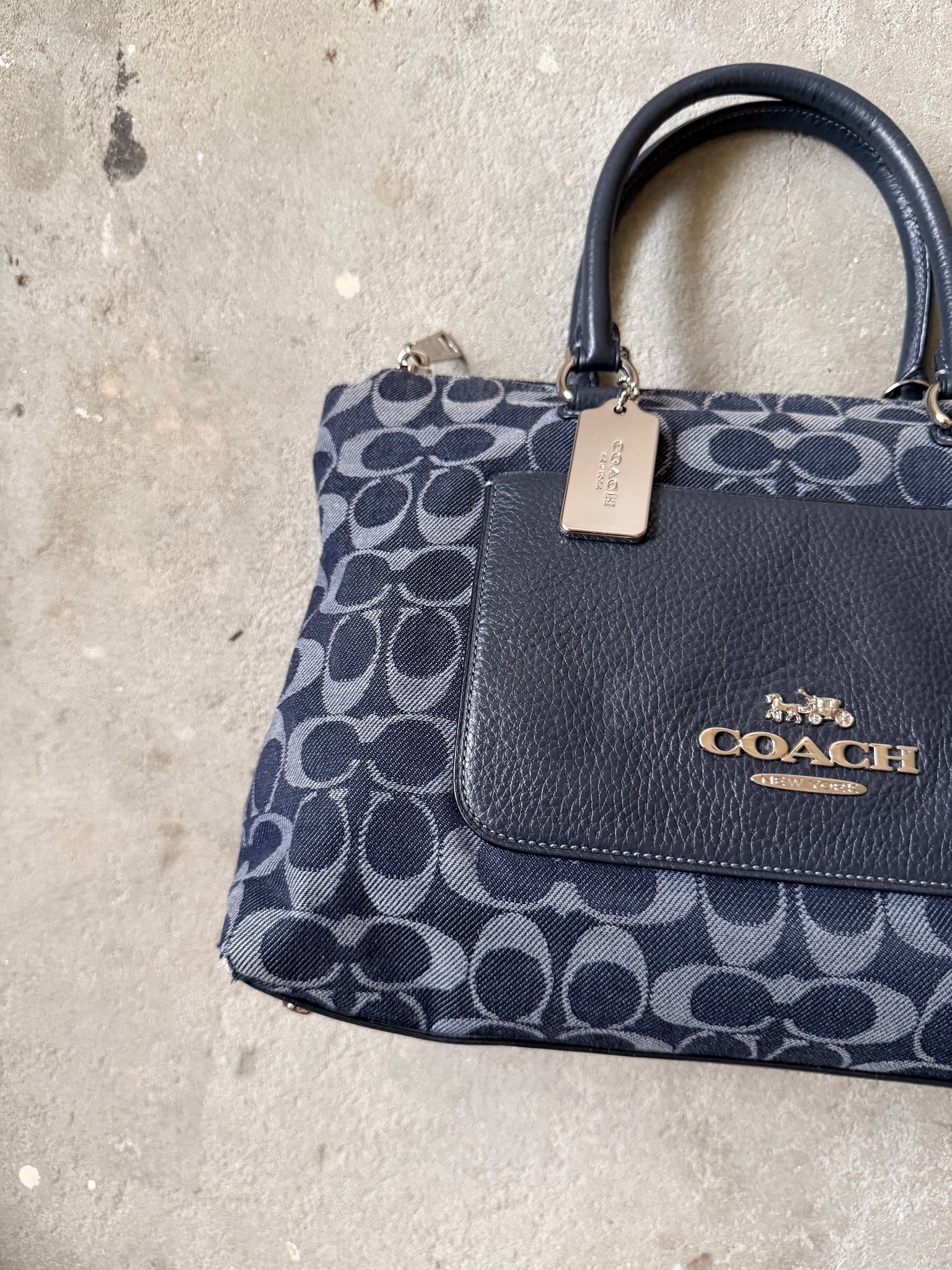 Coach Signature Emma Denim Shoulder Bag Navy