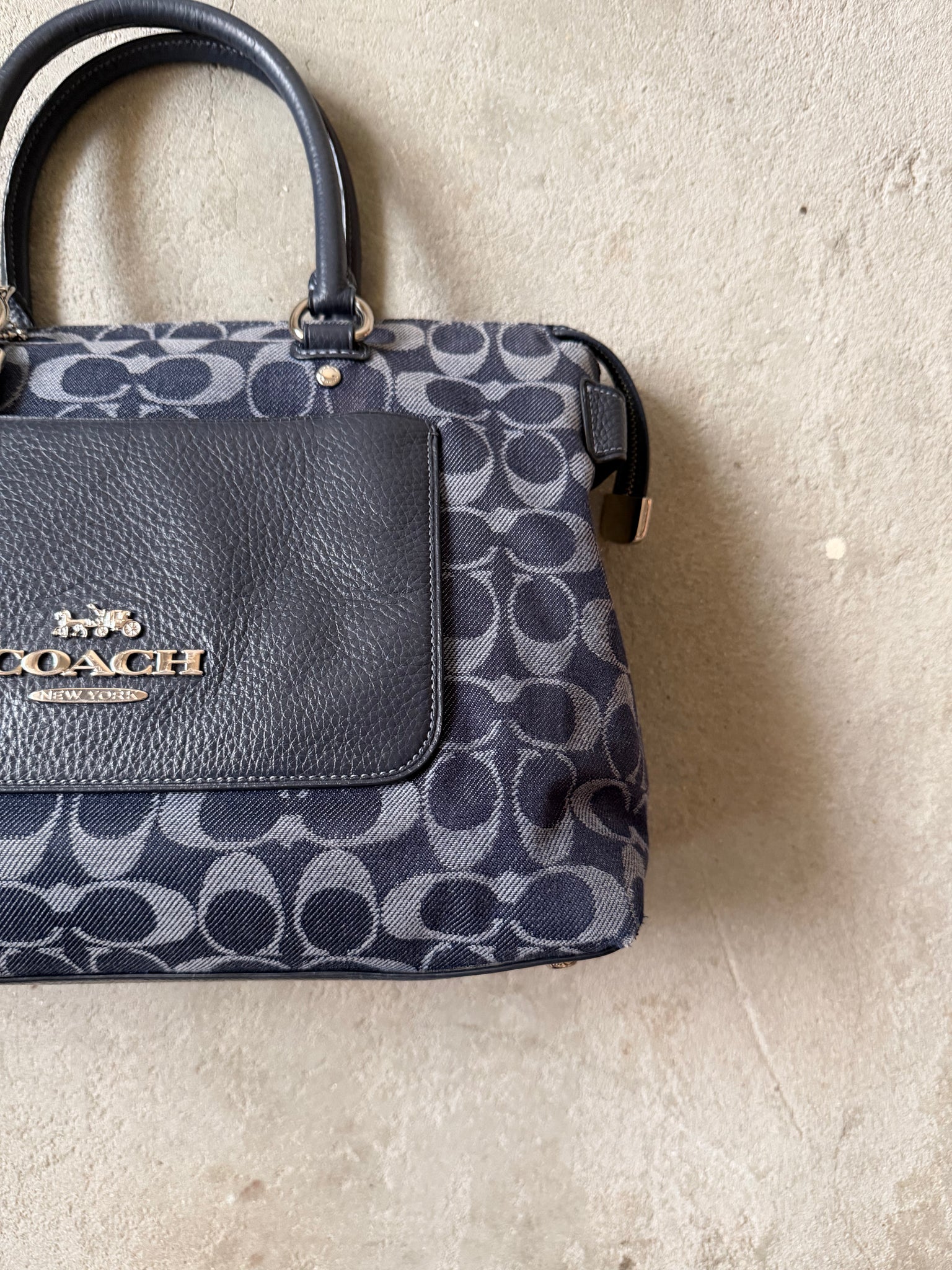 Coach Signature Emma Denim Shoulder Bag Navy