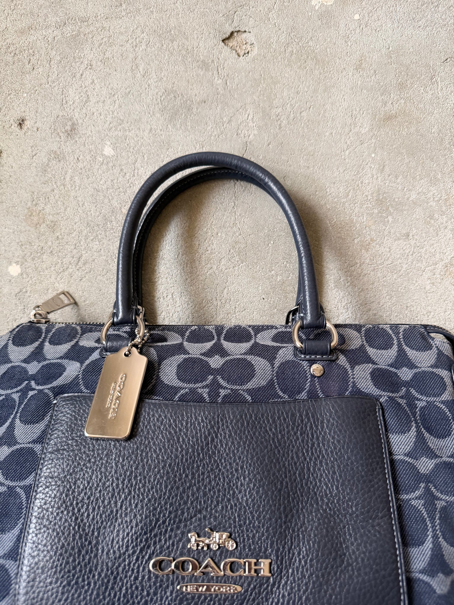 Coach Signature Emma Denim Shoulder Bag Navy