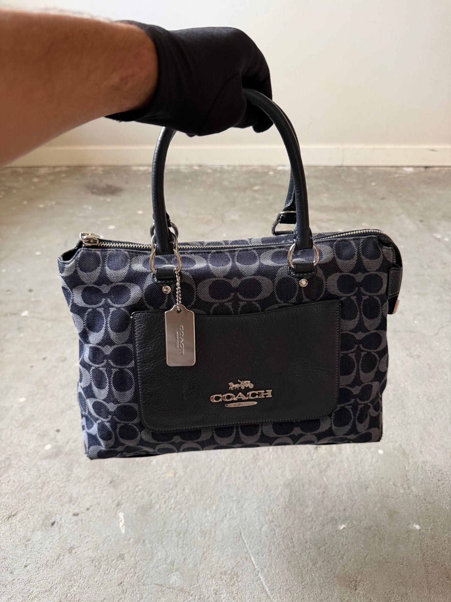 Coach Signature Emma Denim Shoulder Bag Navy