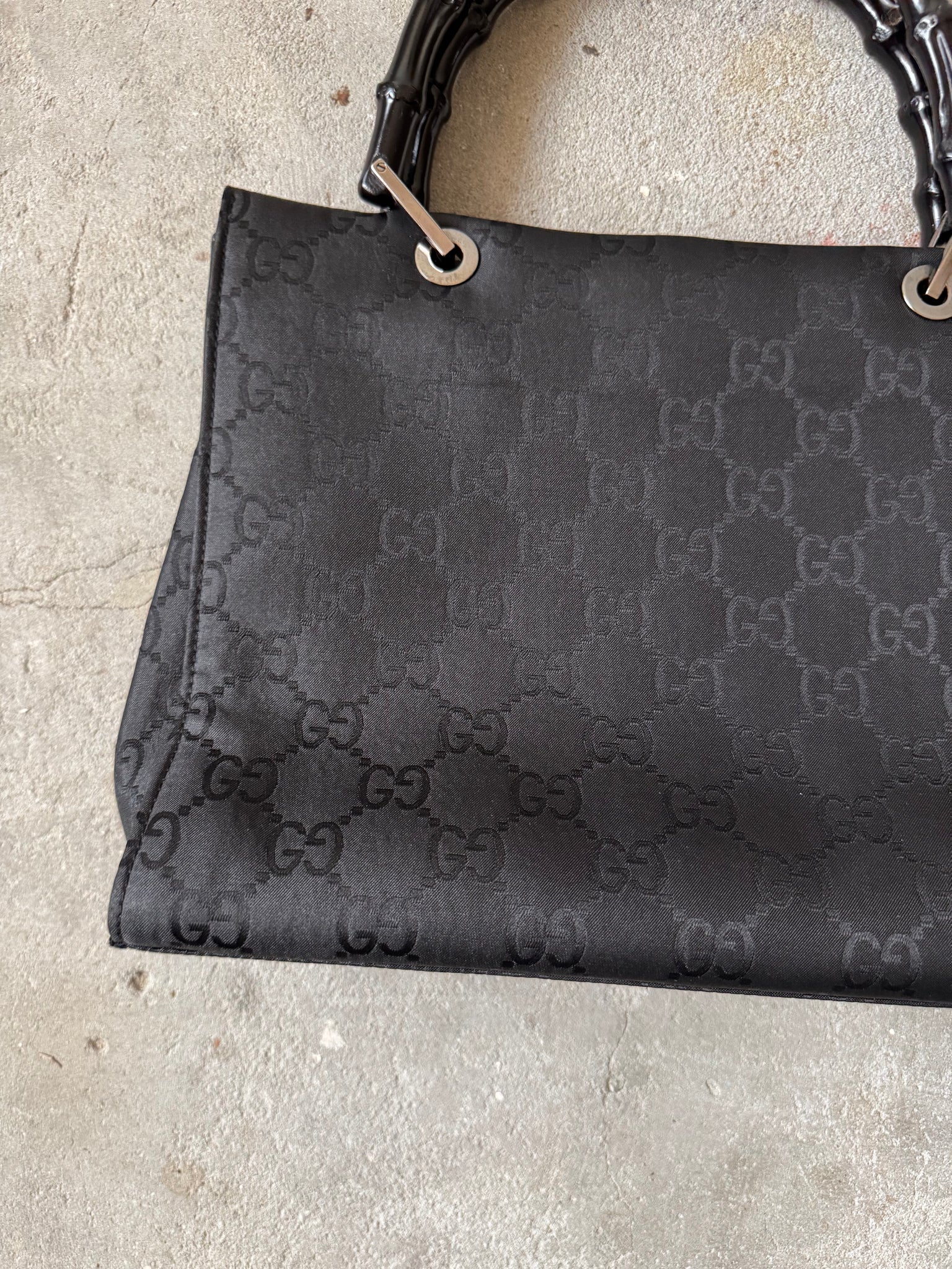 Gucci GG Monogram Bamboo Nylon Tote Bag Black