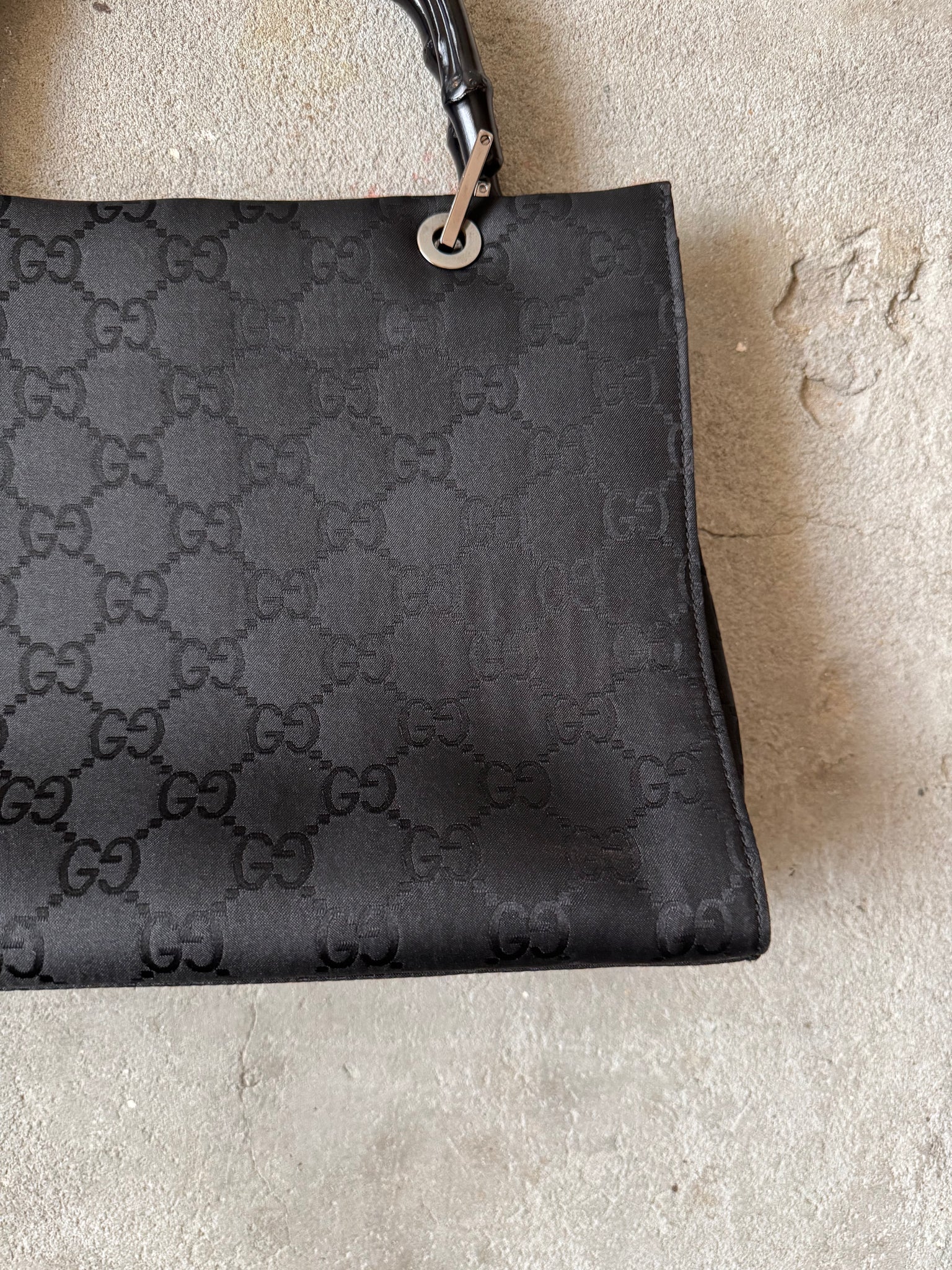 Gucci GG Monogram Bamboo Nylon Tote Bag Black