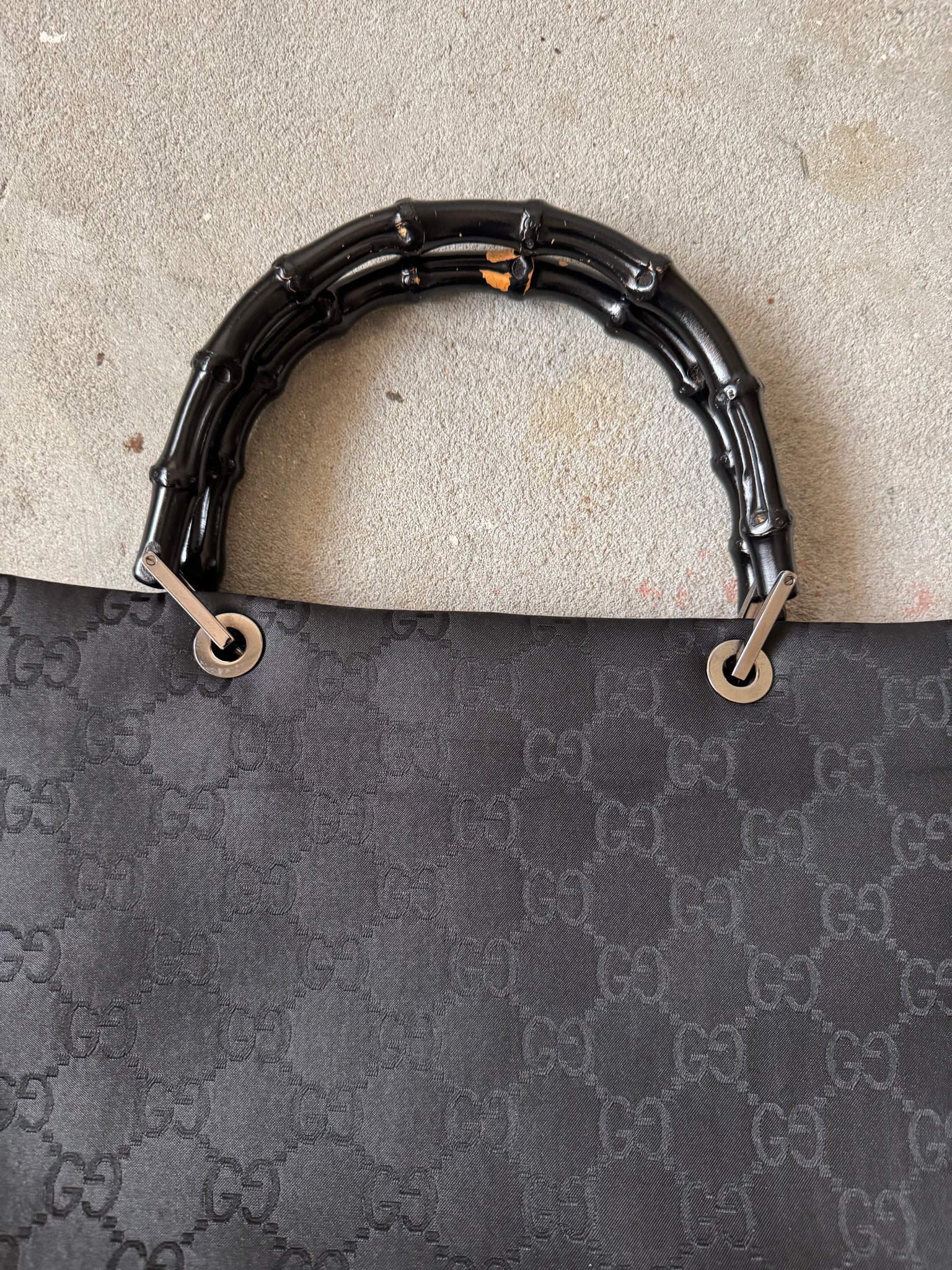 Gucci GG Monogram Bamboo Nylon Tote Bag Black