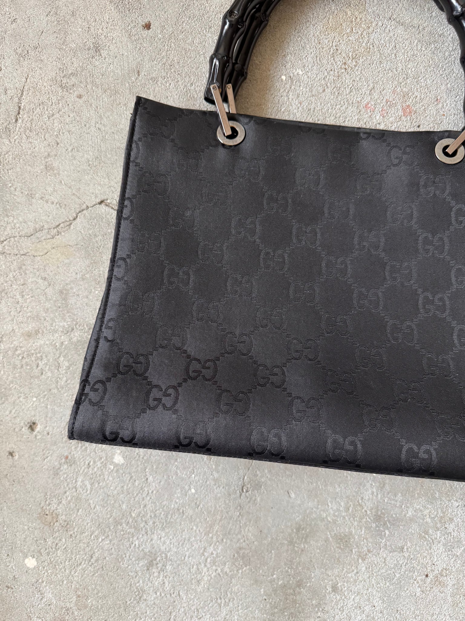 Gucci GG Monogram Bamboo Nylon Tote Bag Black