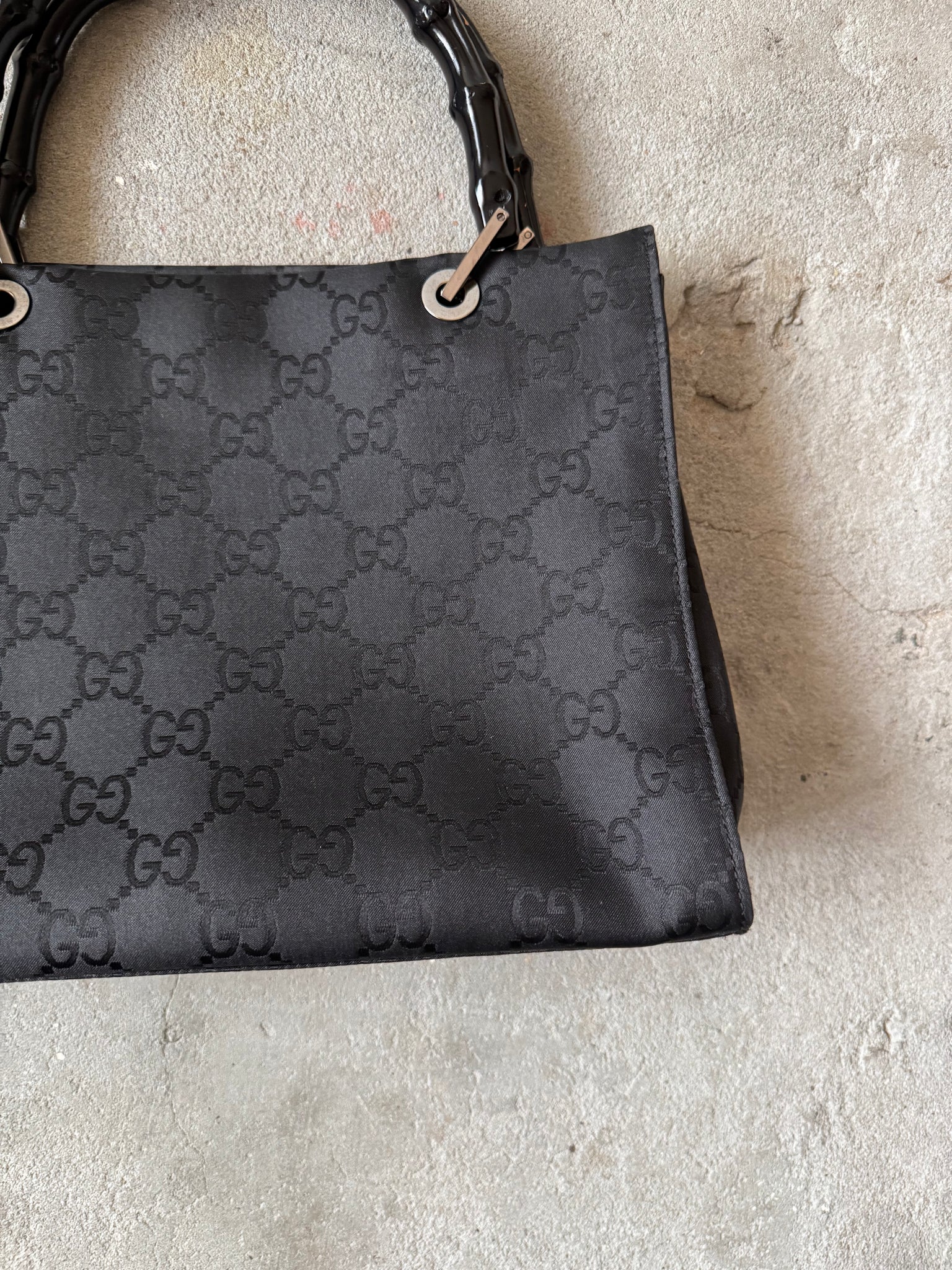 Gucci GG Monogram Bamboo Nylon Tote Bag Black