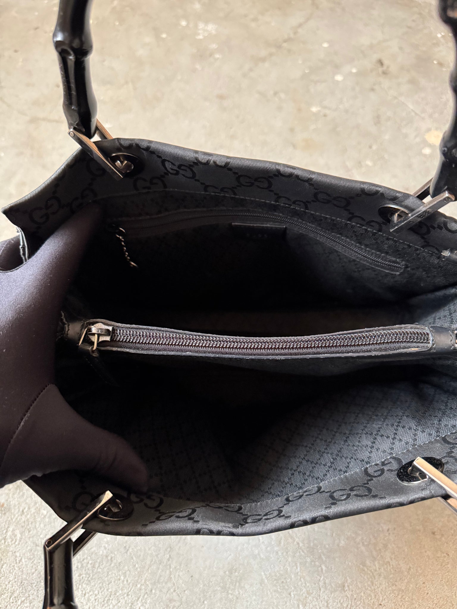 Gucci GG Monogram Bamboo Nylon Tote Bag Black