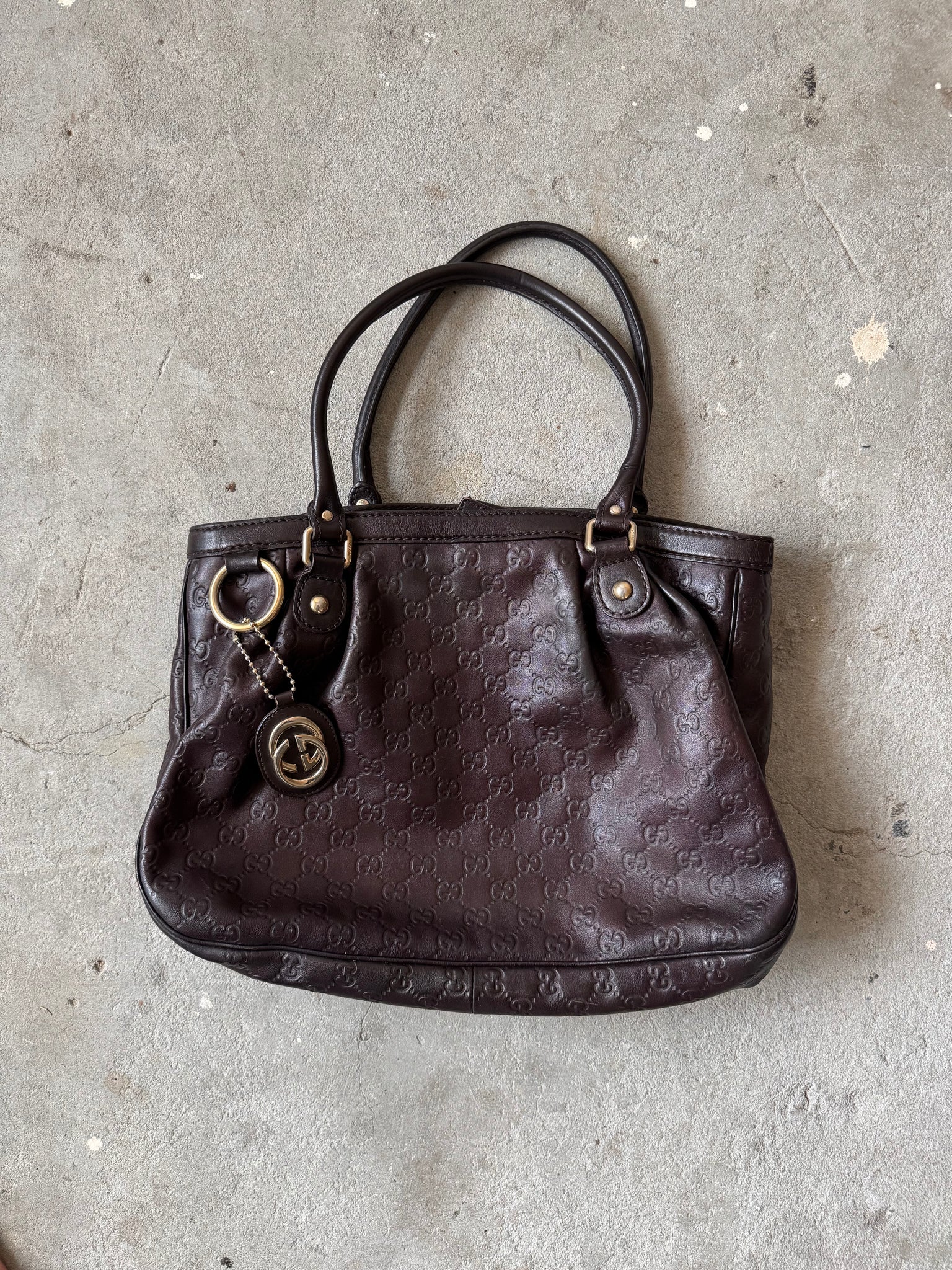 Gucci GG Monogram Guccissima Sukey Leather Shoulder Bag Brown