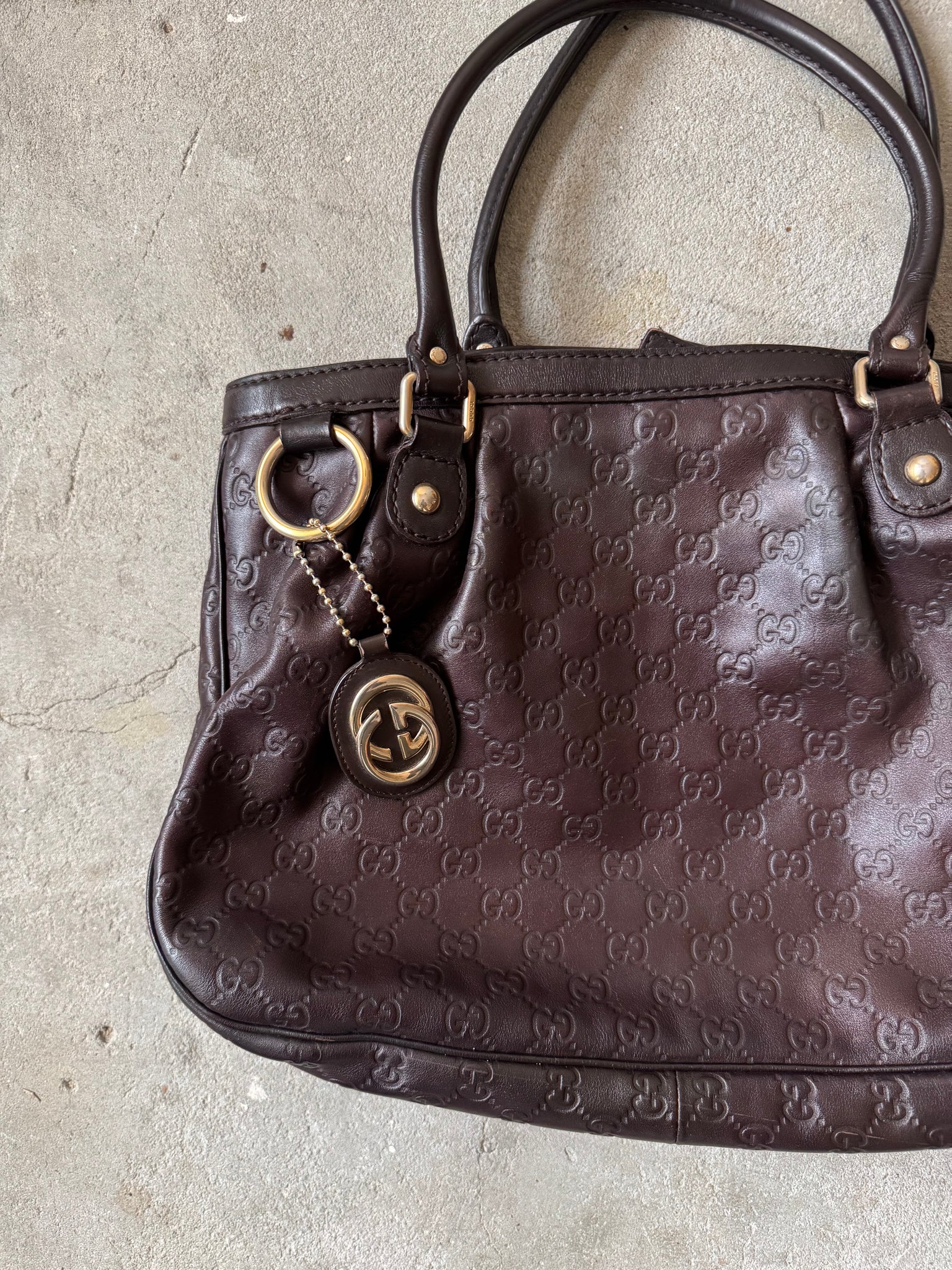 Gucci GG Monogram Guccissima Sukey Leather Shoulder Bag Brown