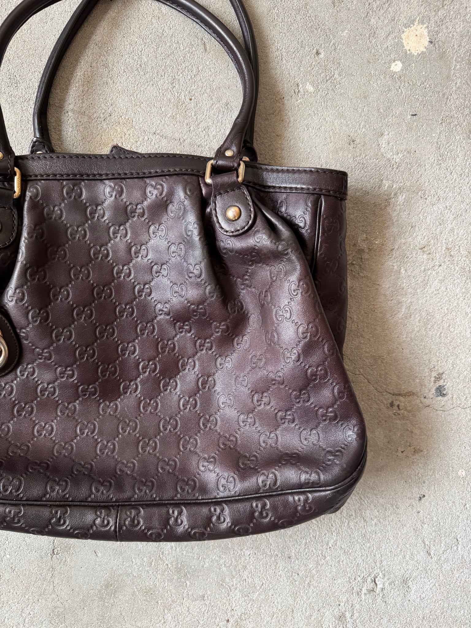 Gucci GG Monogram Guccissima Sukey Leather Shoulder Bag Brown