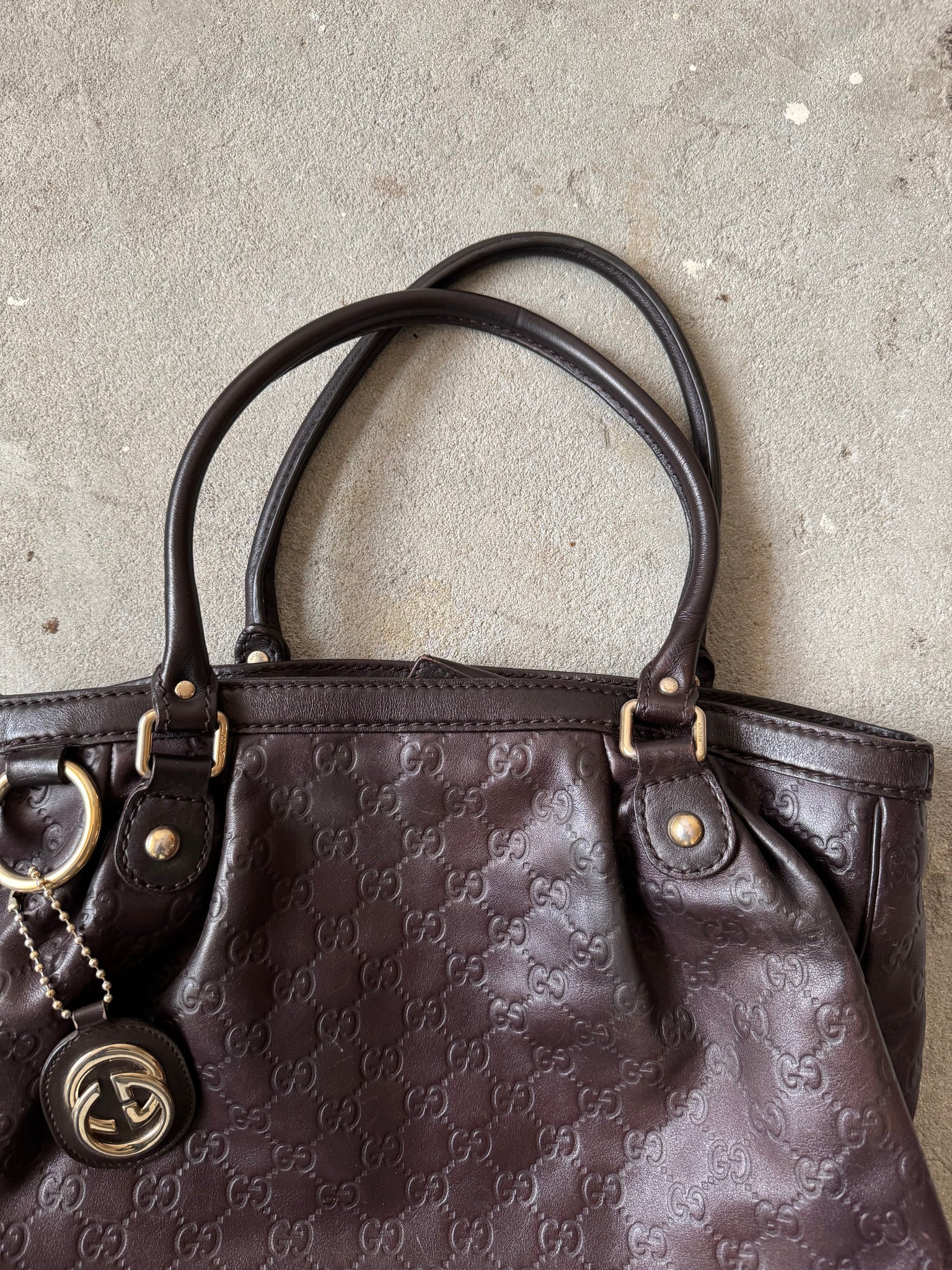 Gucci GG Monogram Guccissima Sukey Leather Shoulder Bag Brown
