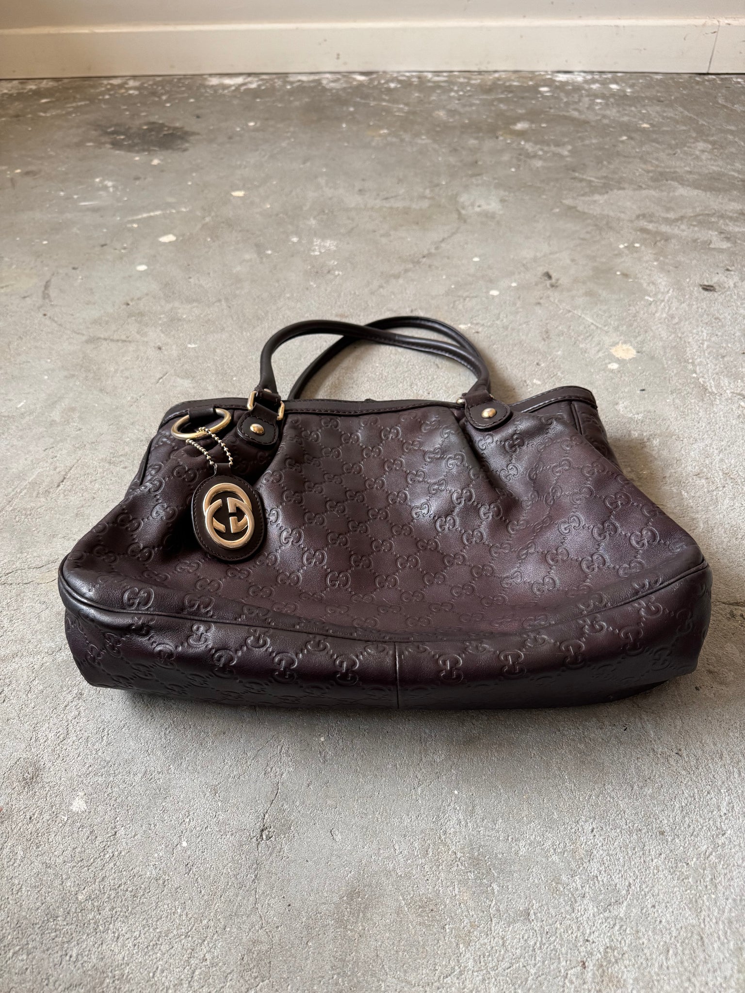 Gucci GG Monogram Guccissima Sukey Leather Shoulder Bag Brown