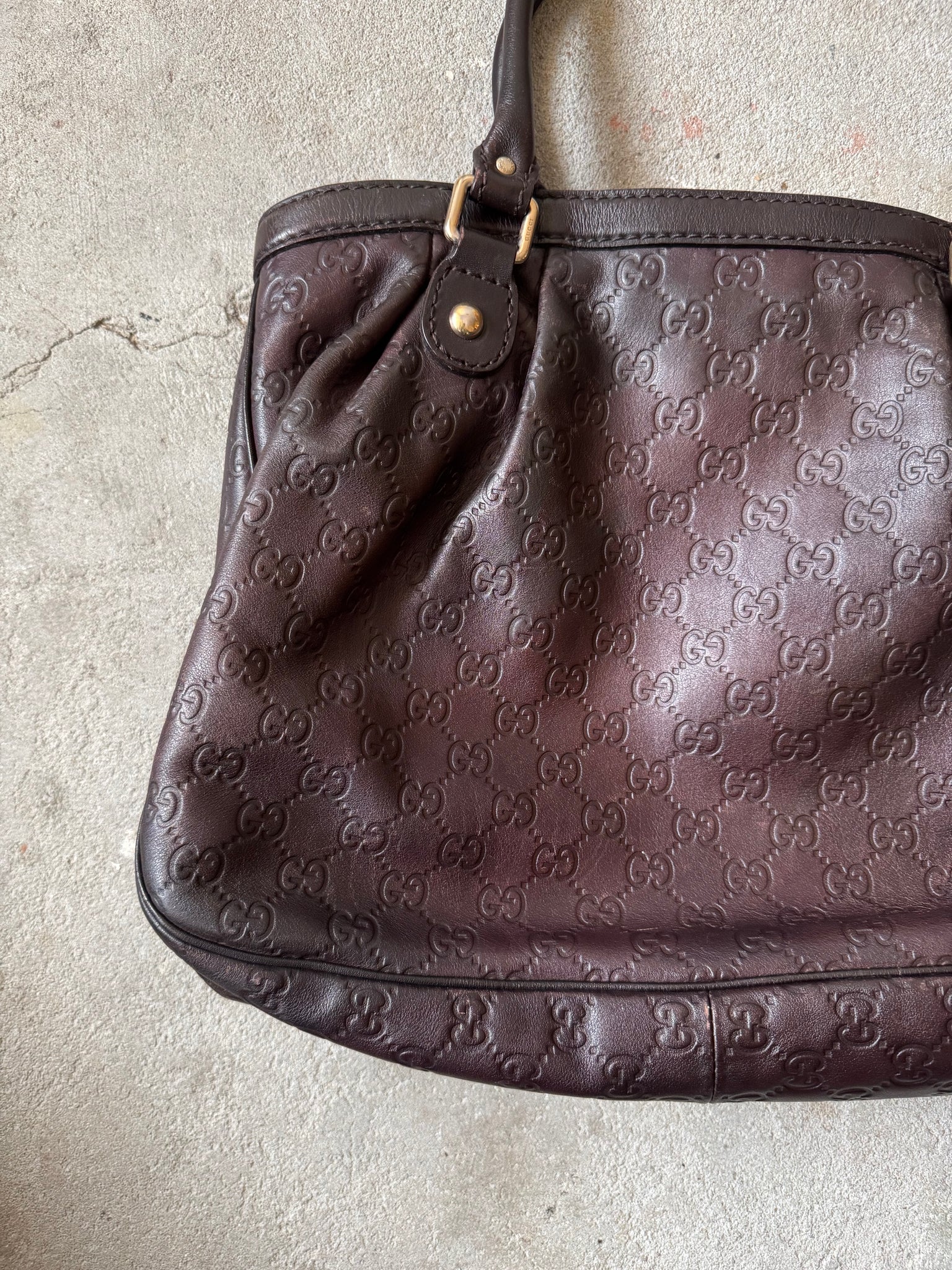 Gucci GG Monogram Guccissima Sukey Leather Shoulder Bag Brown