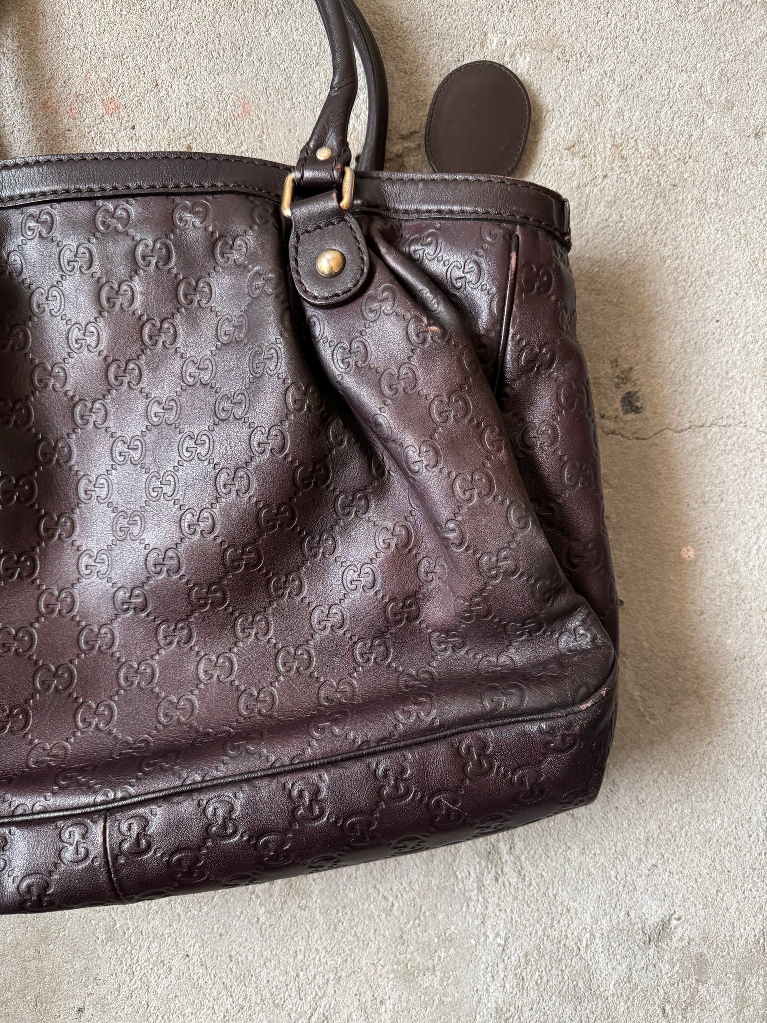 Gucci GG Monogram Guccissima Sukey Leather Shoulder Bag Brown