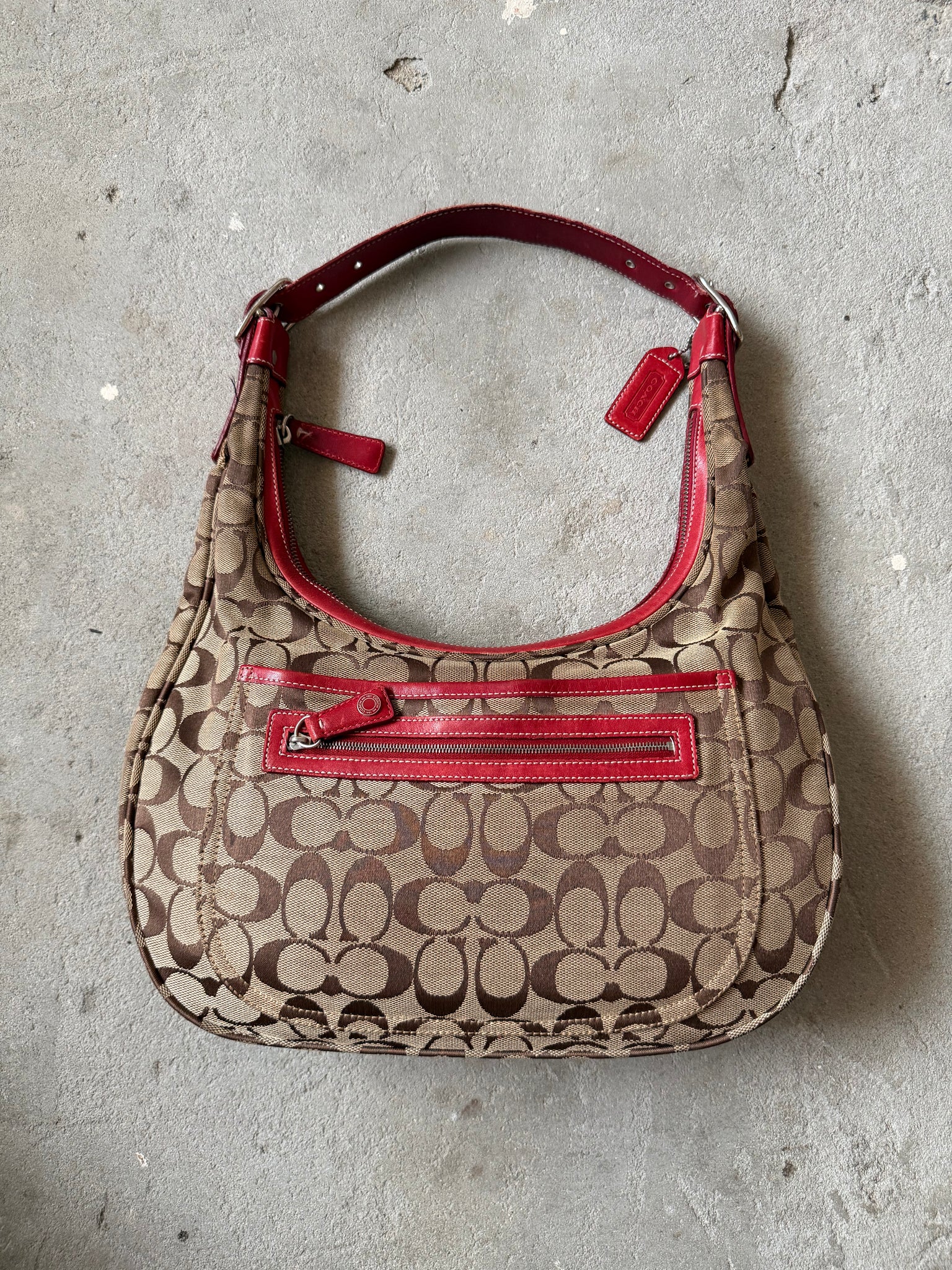 Coach Signature Hamilton Hobo Shoulder Bag Beige/Red