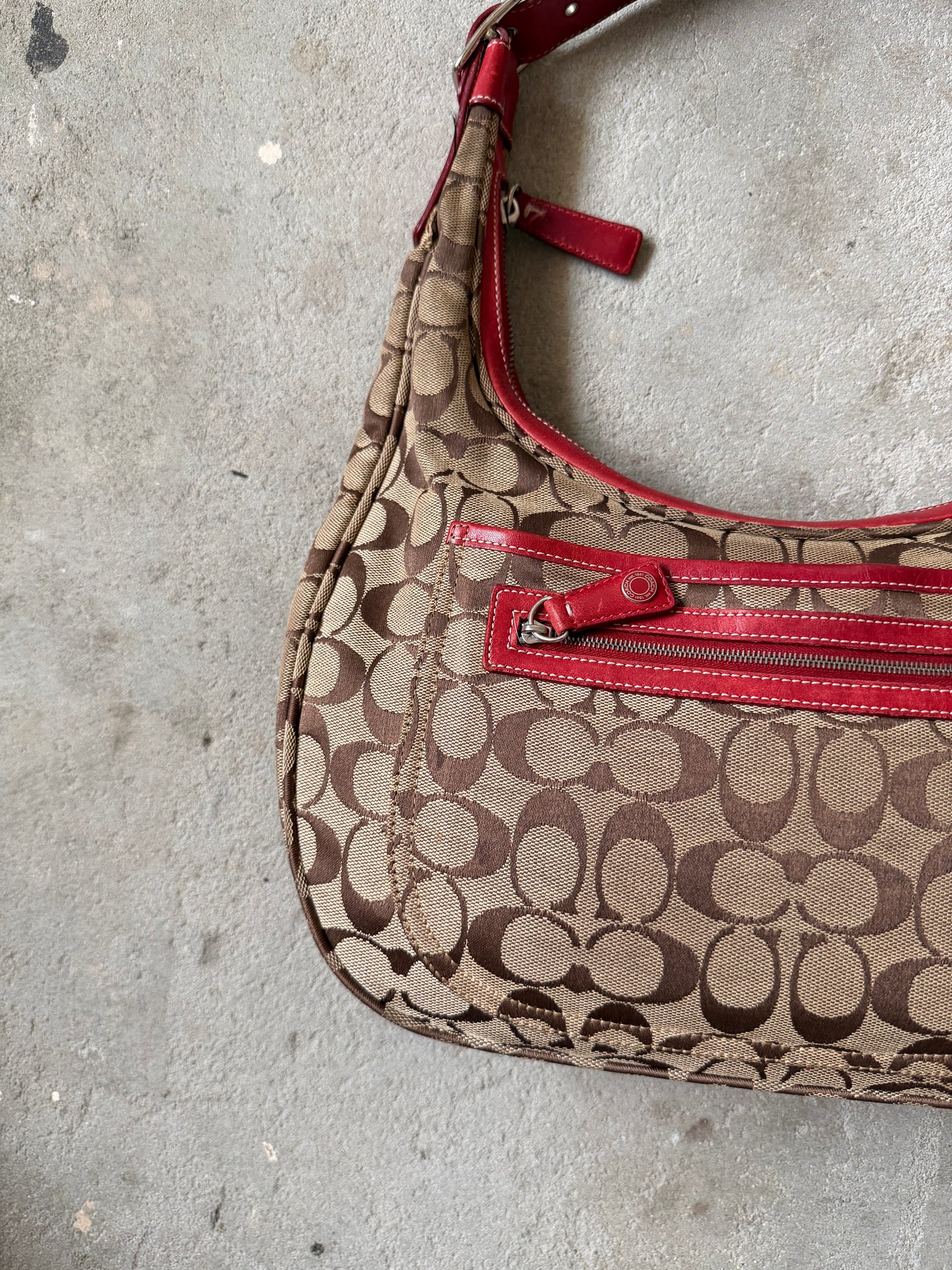 Coach Signature Hamilton Hobo Shoulder Bag Beige/Red