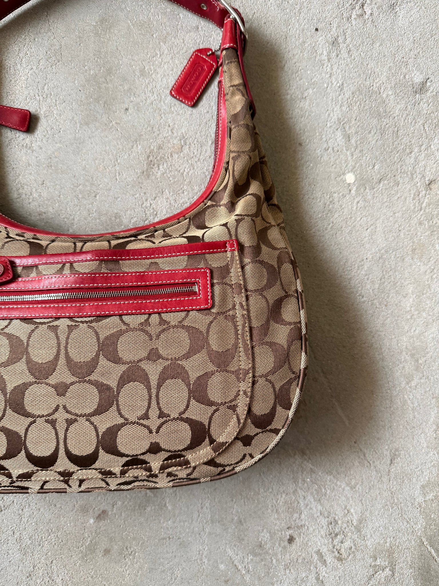 Coach Signature Hamilton Hobo Shoulder Bag Beige/Red