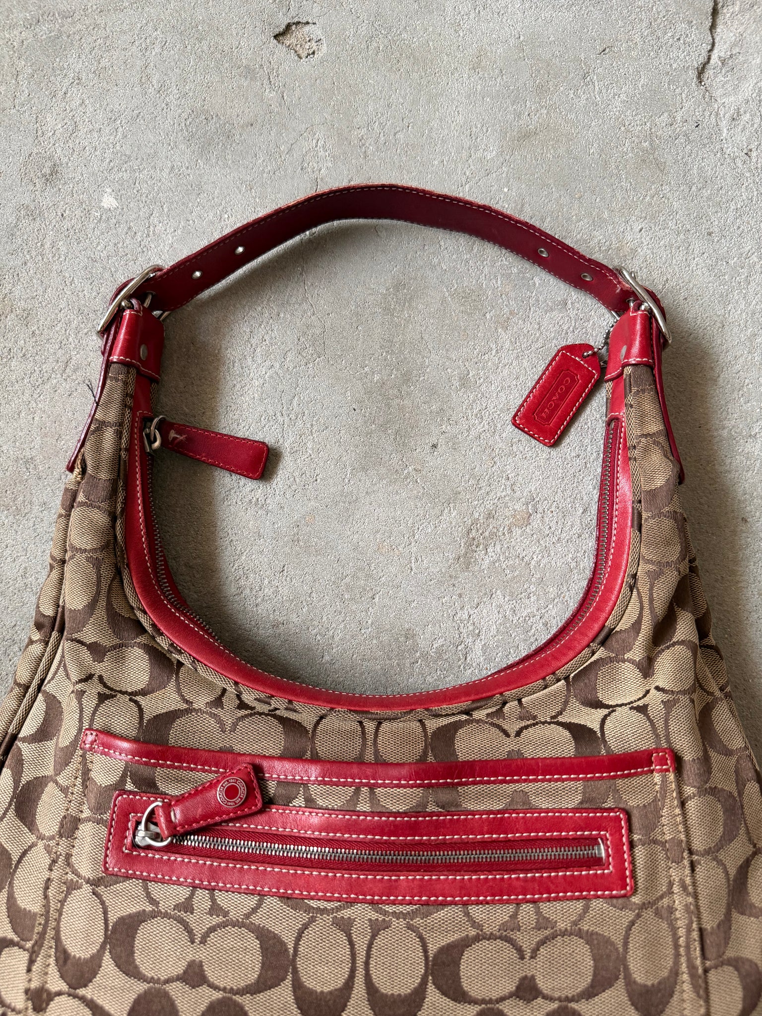 Coach Signature Hamilton Hobo Shoulder Bag Beige/Red