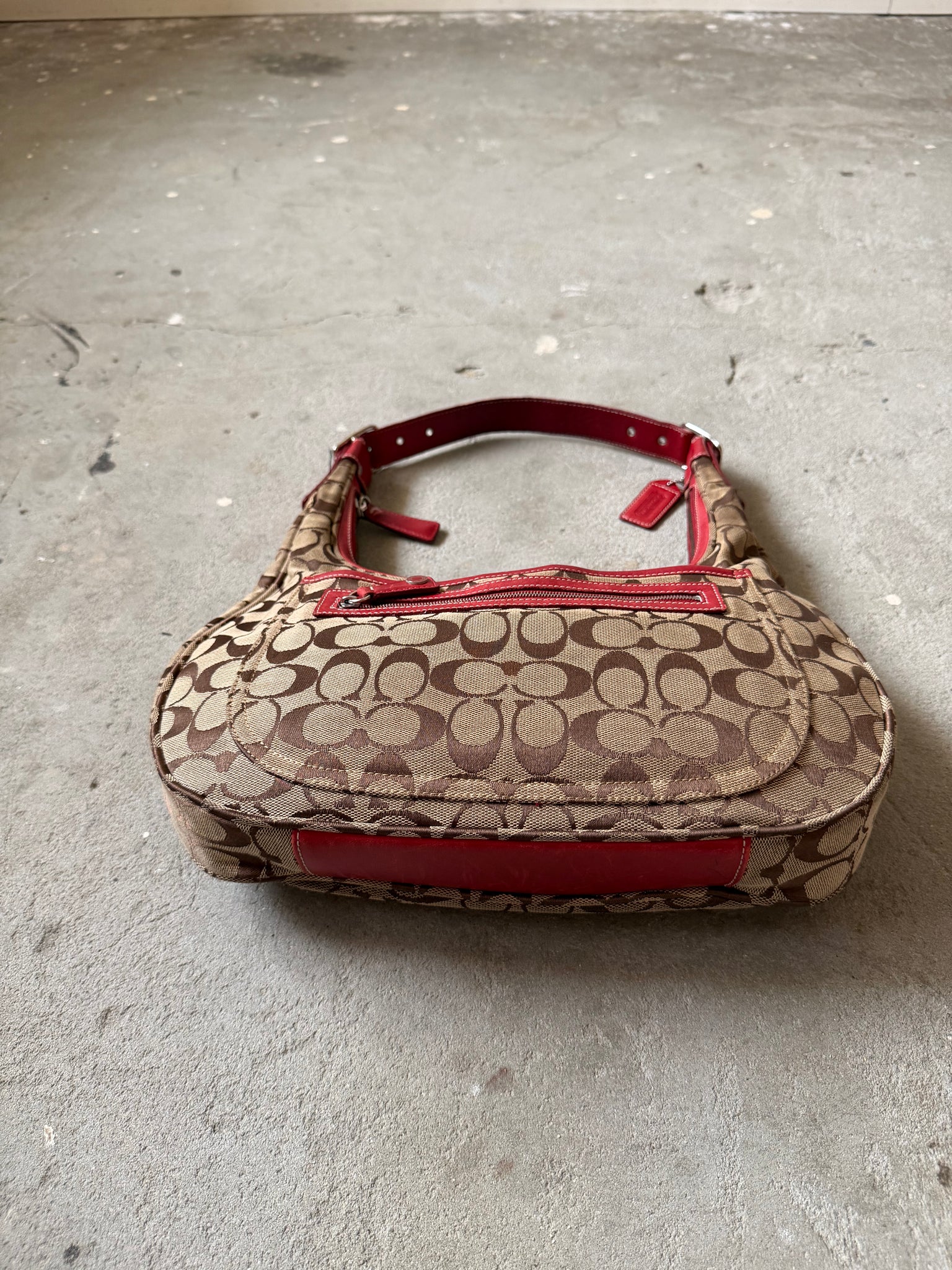 Coach Signature Hamilton Hobo Shoulder Bag Beige/Red