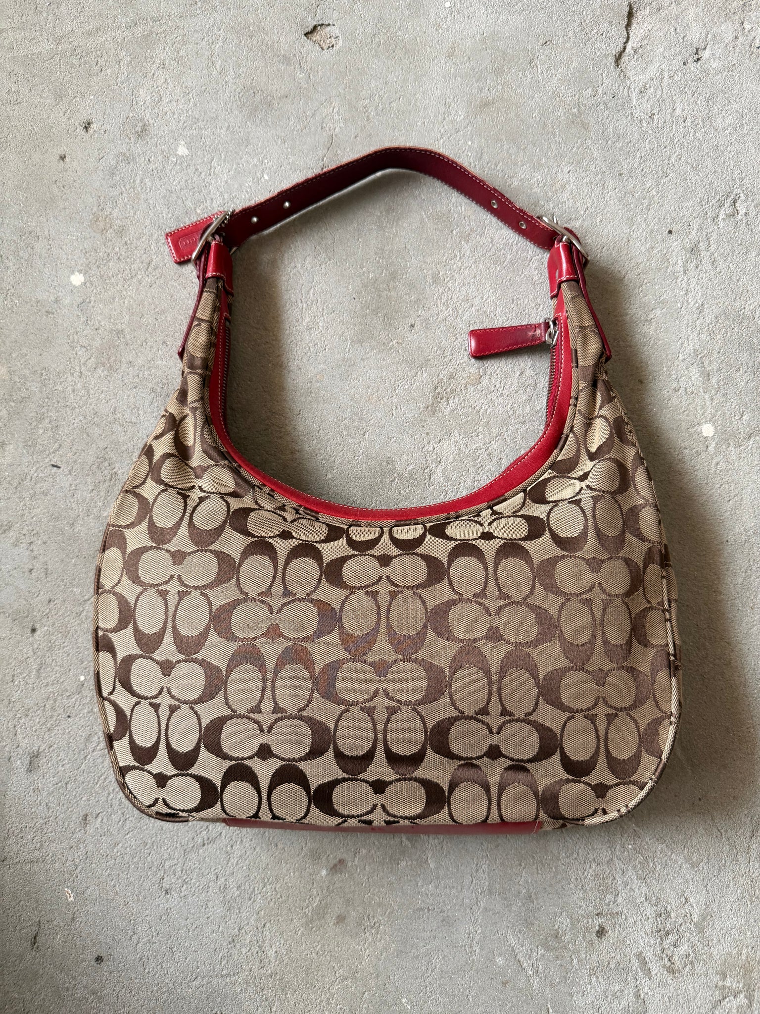 Coach Signature Hamilton Hobo Shoulder Bag Beige/Red