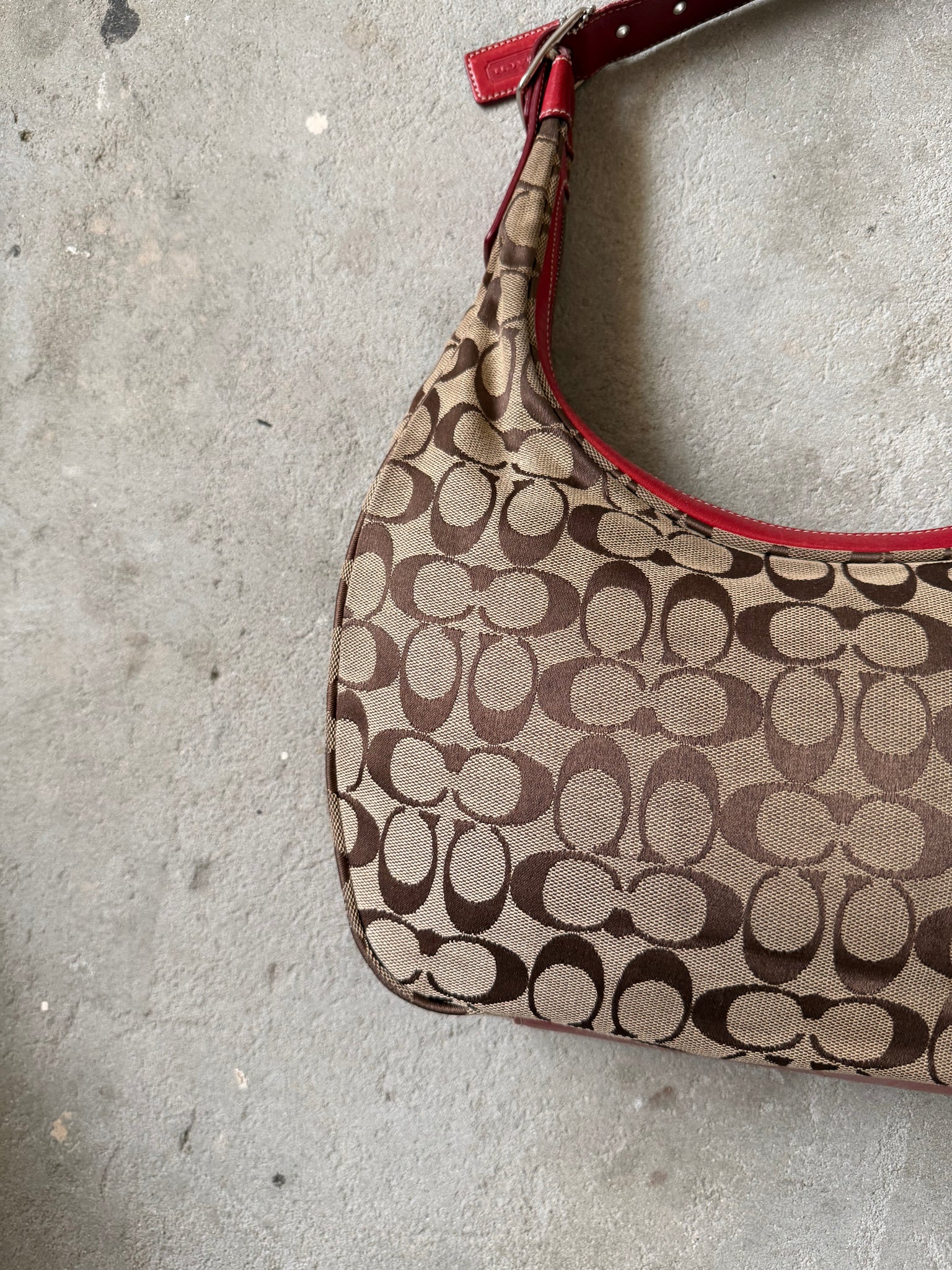 Coach Signature Hamilton Hobo Shoulder Bag Beige/Red