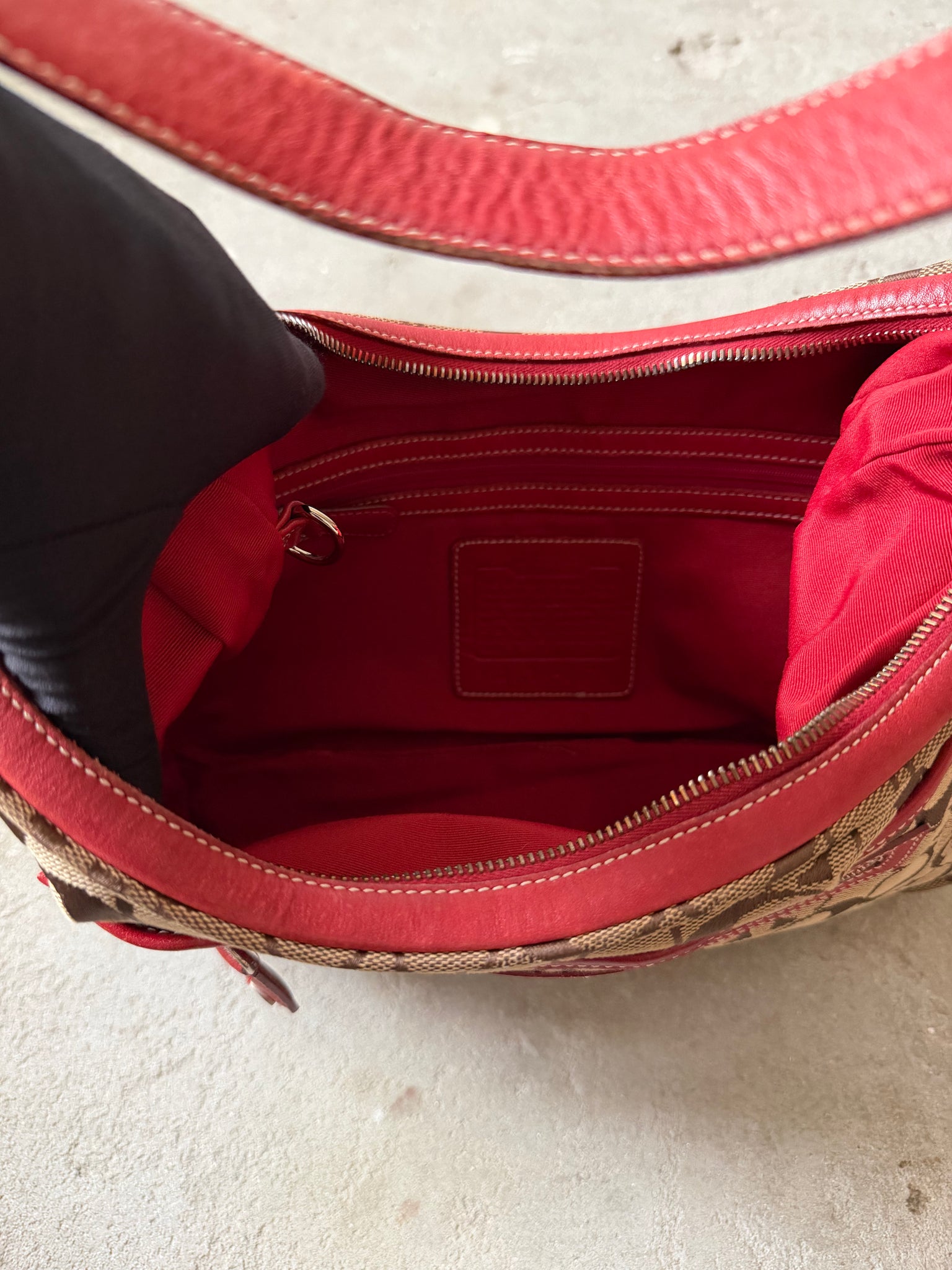 Coach Signature Hamilton Hobo Shoulder Bag Beige/Red