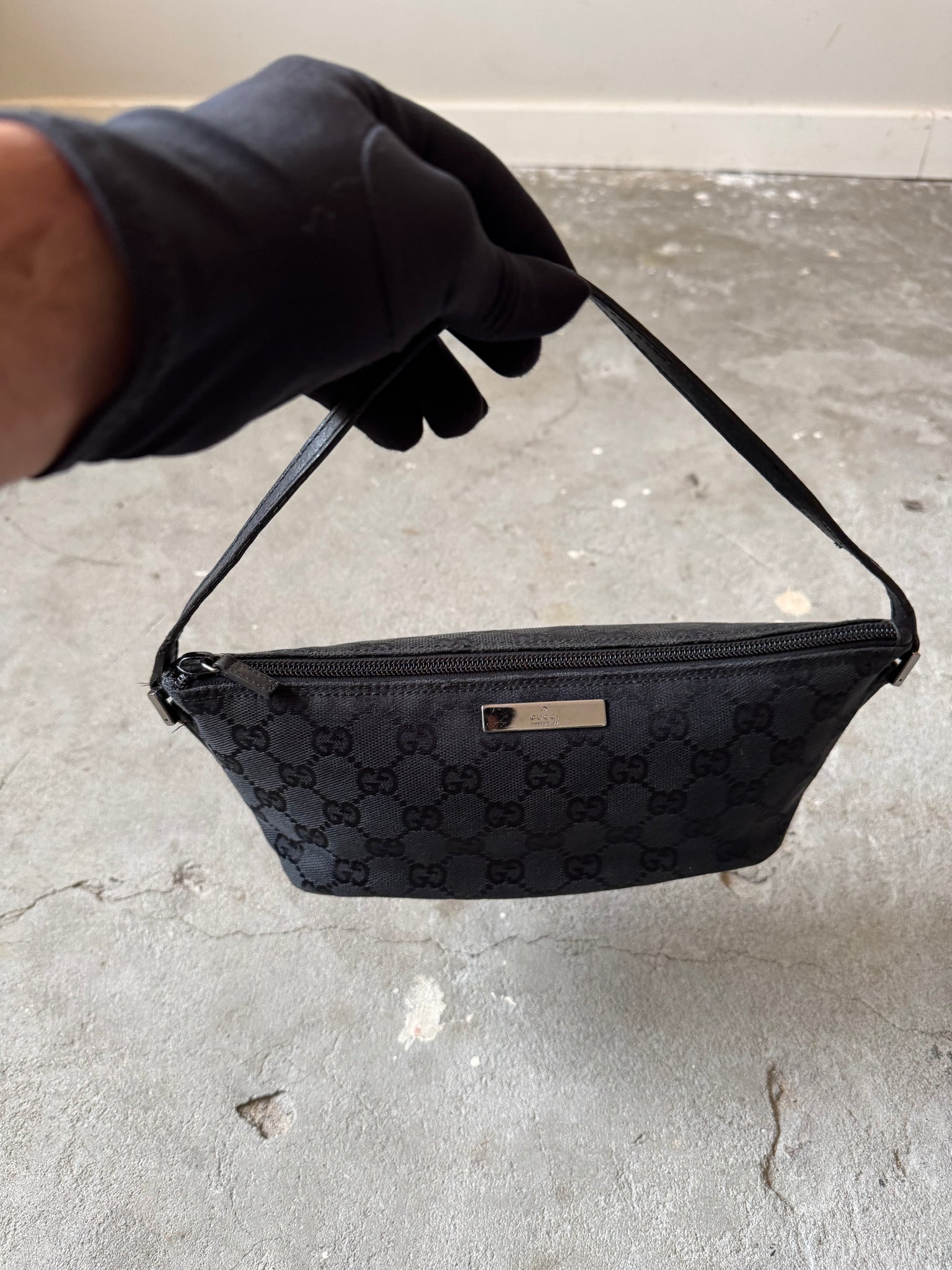 Gucci GG Monogram Pochette Boat Shoulder Bag Black
