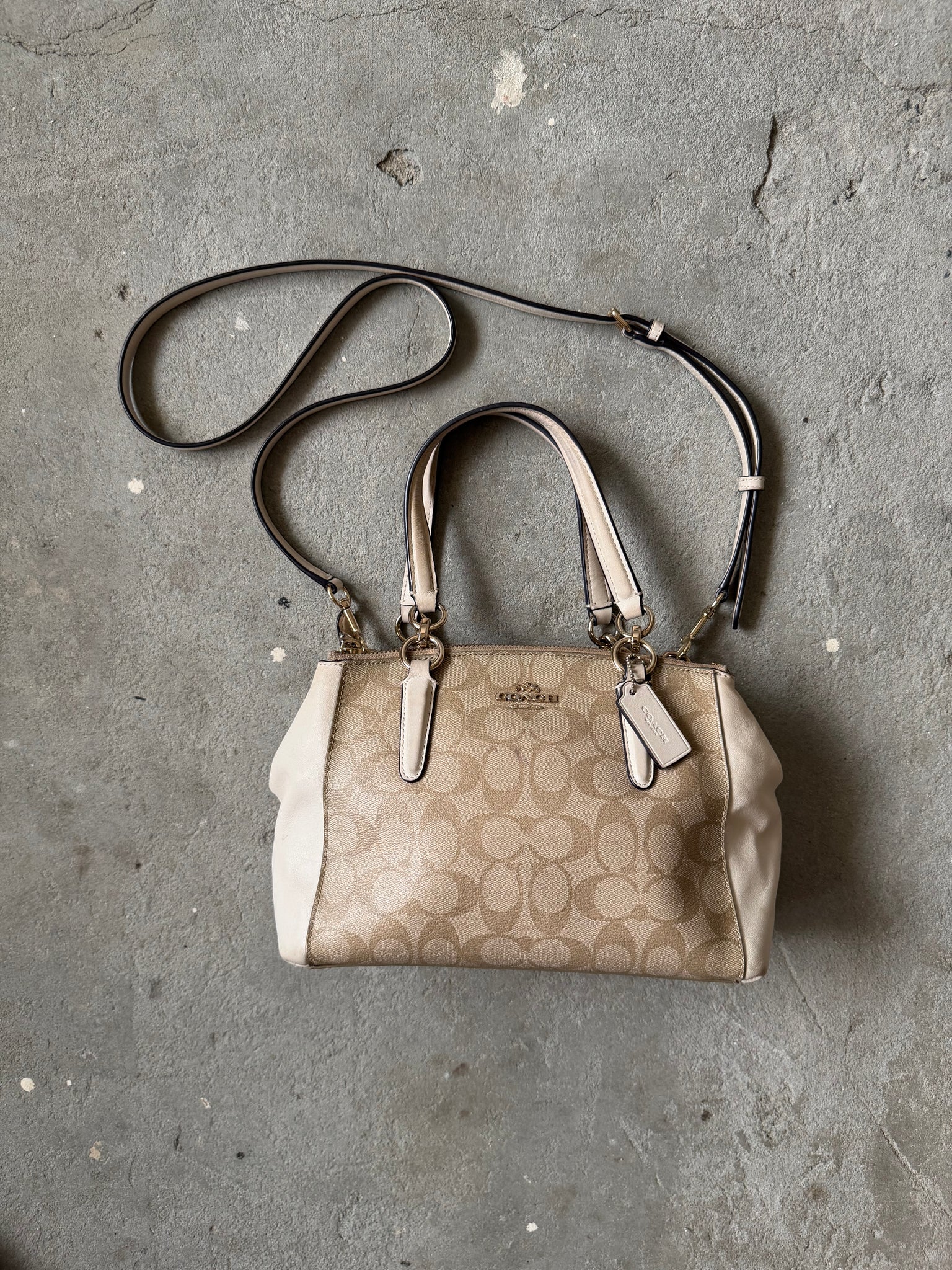 Coach 2Way Christie Hand Bag Beige/White