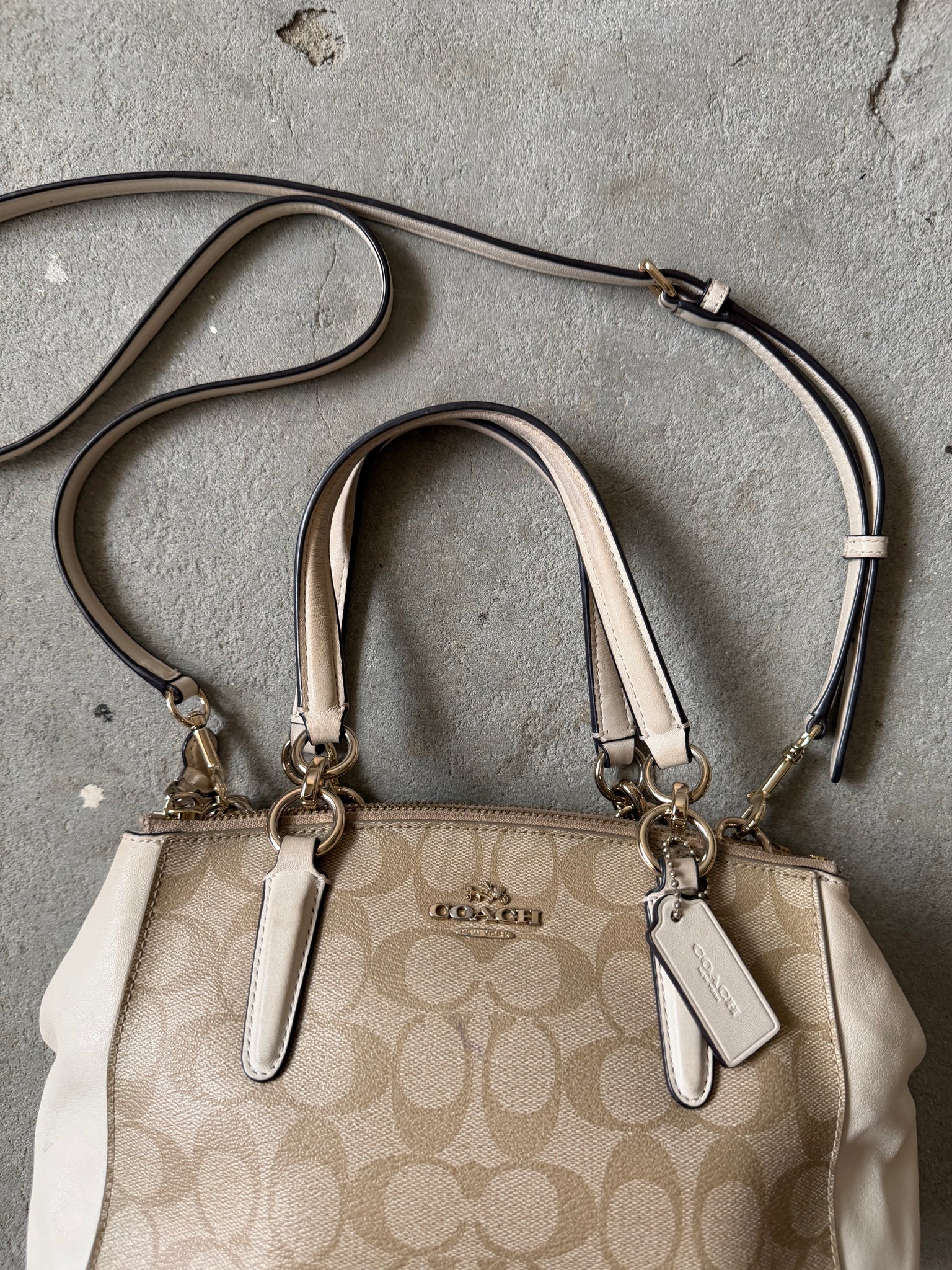 Coach 2Way Christie Hand Bag Beige/White