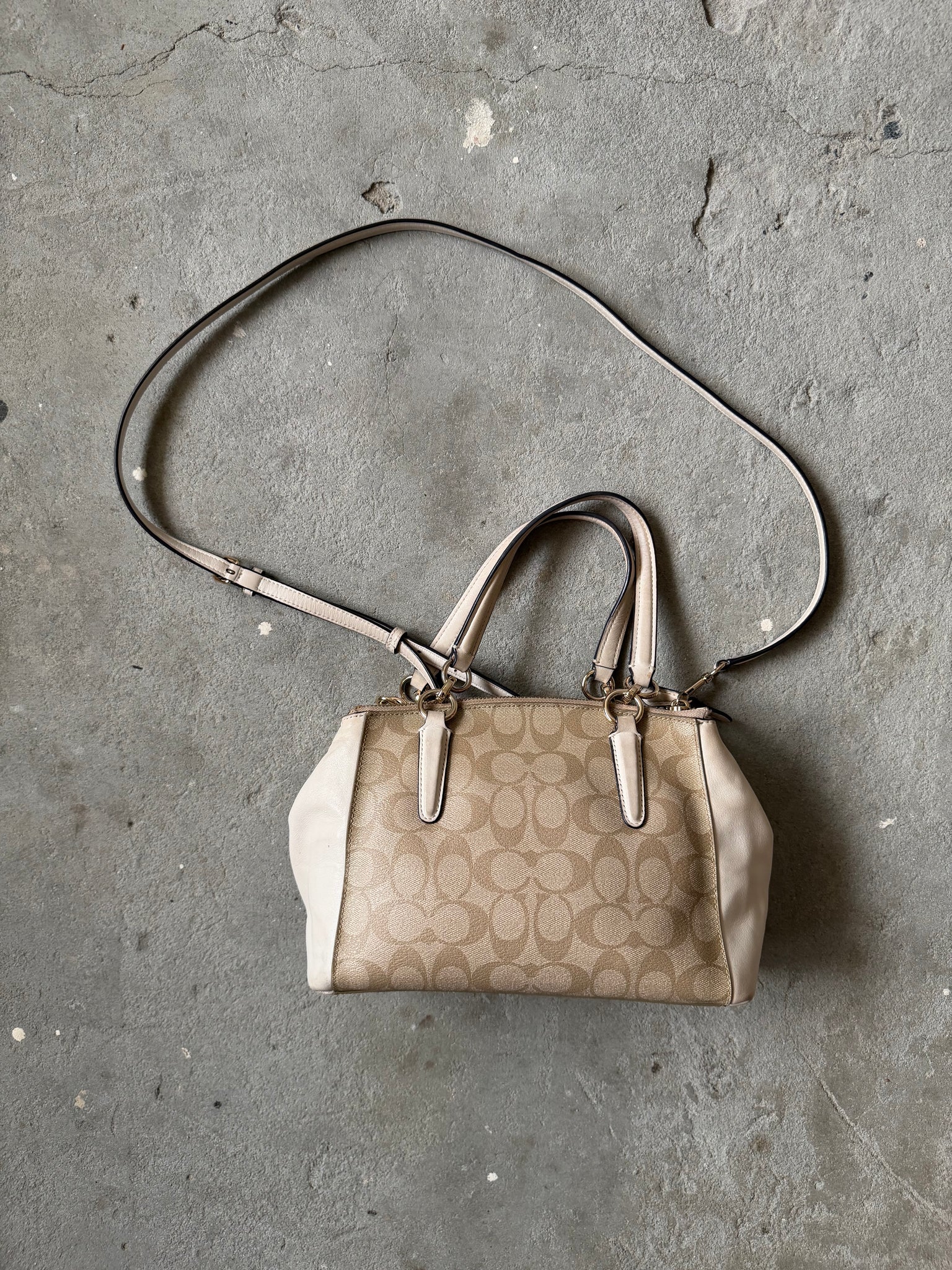 Coach 2Way Christie Hand Bag Beige/White