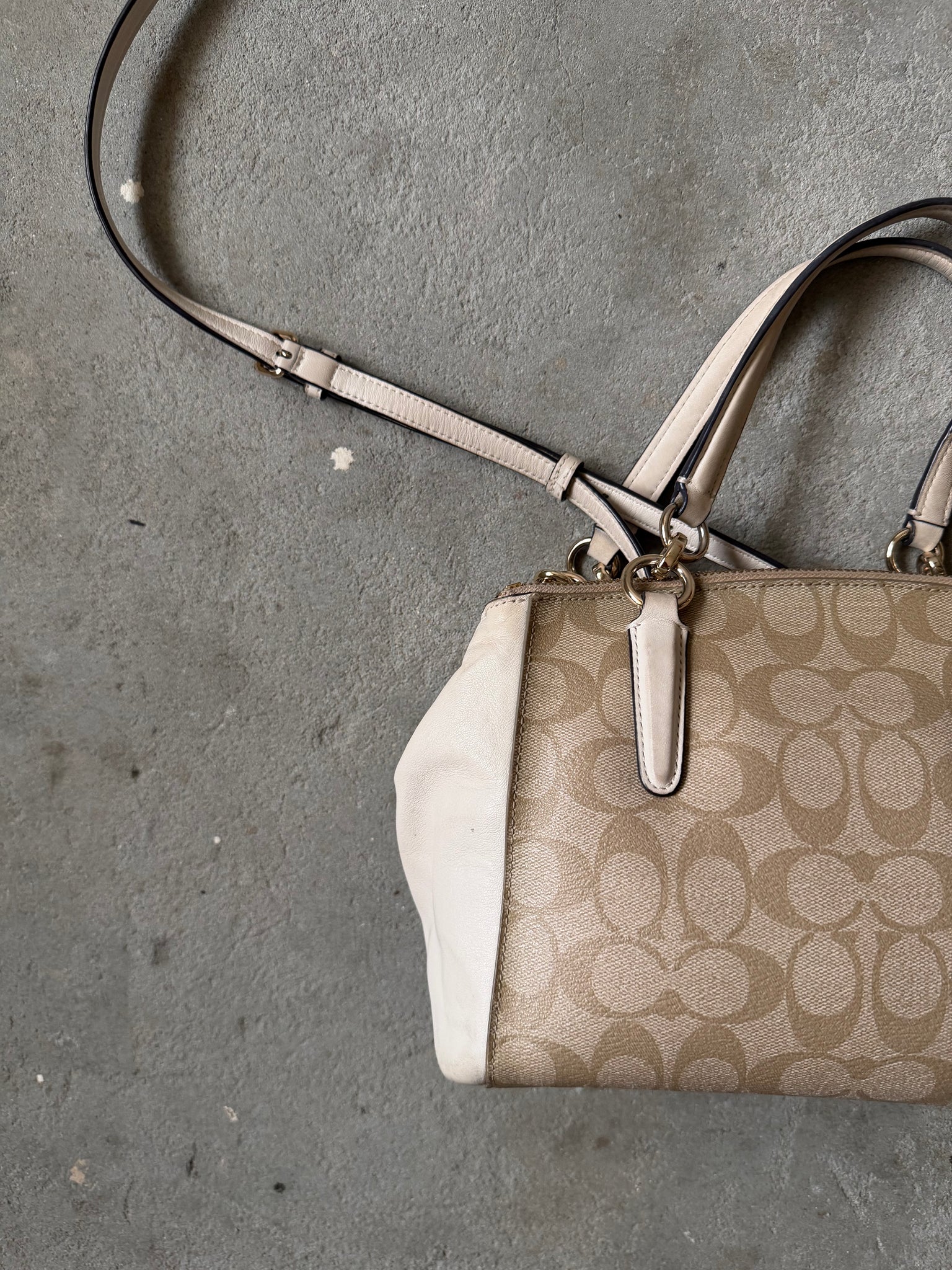 Coach 2Way Christie Hand Bag Beige/White