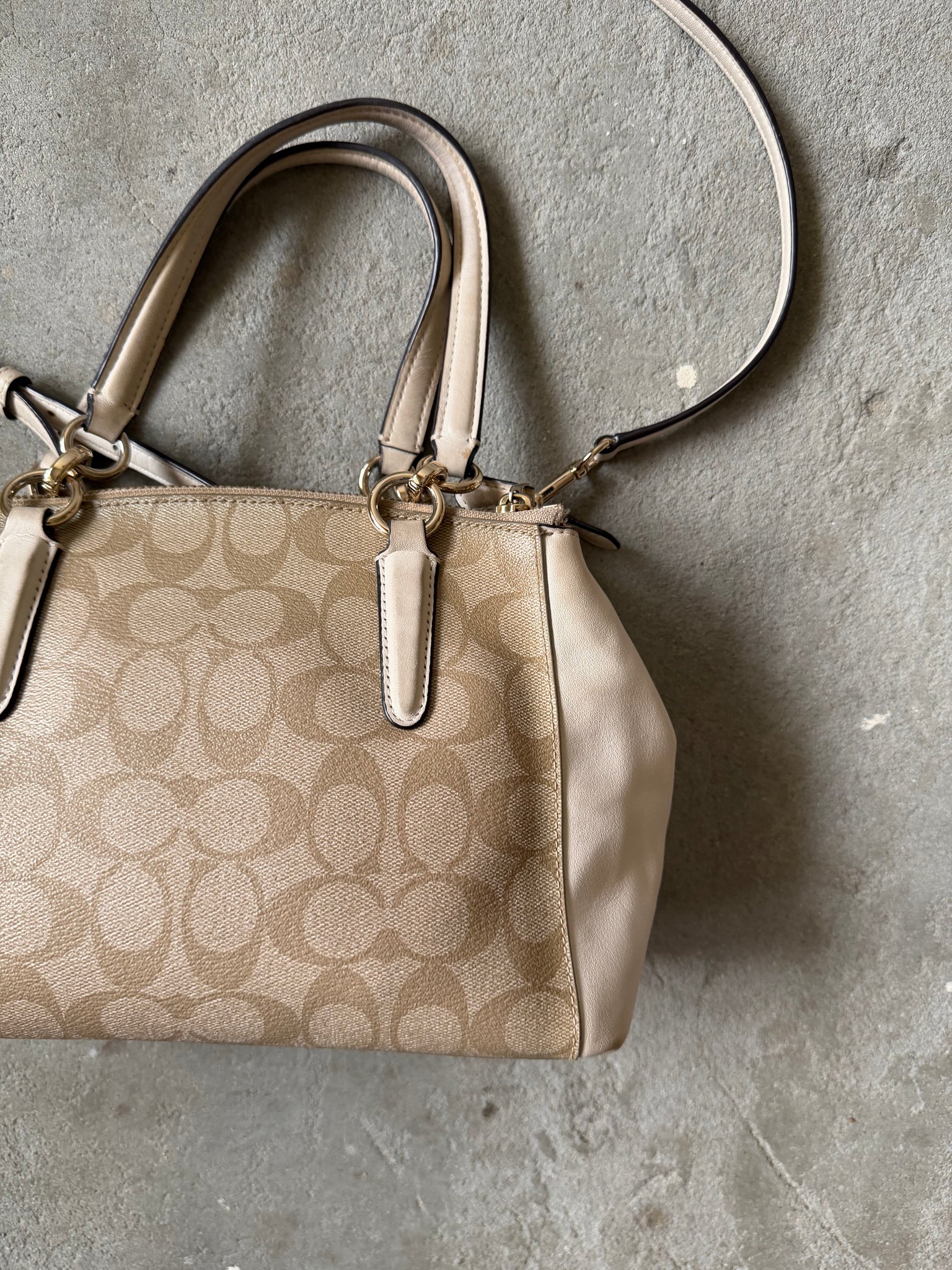 Coach 2Way Christie Hand Bag Beige/White