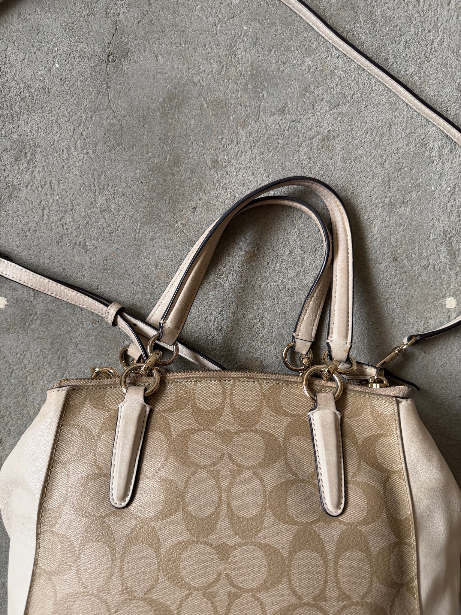 Coach 2Way Christie Hand Bag Beige/White