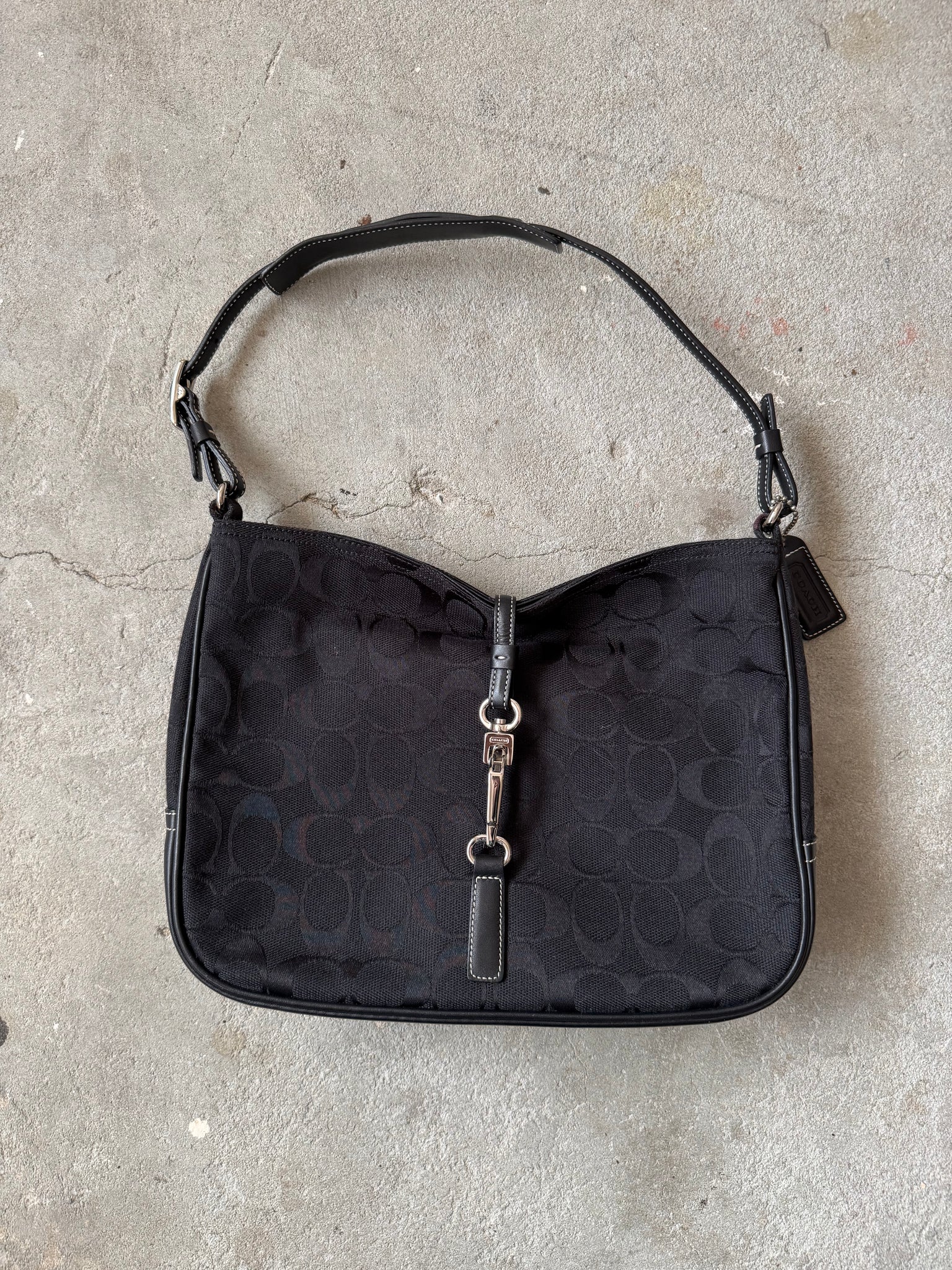 Coach Hobo Signature Clip Canvas Shoulder Bag 'Black'