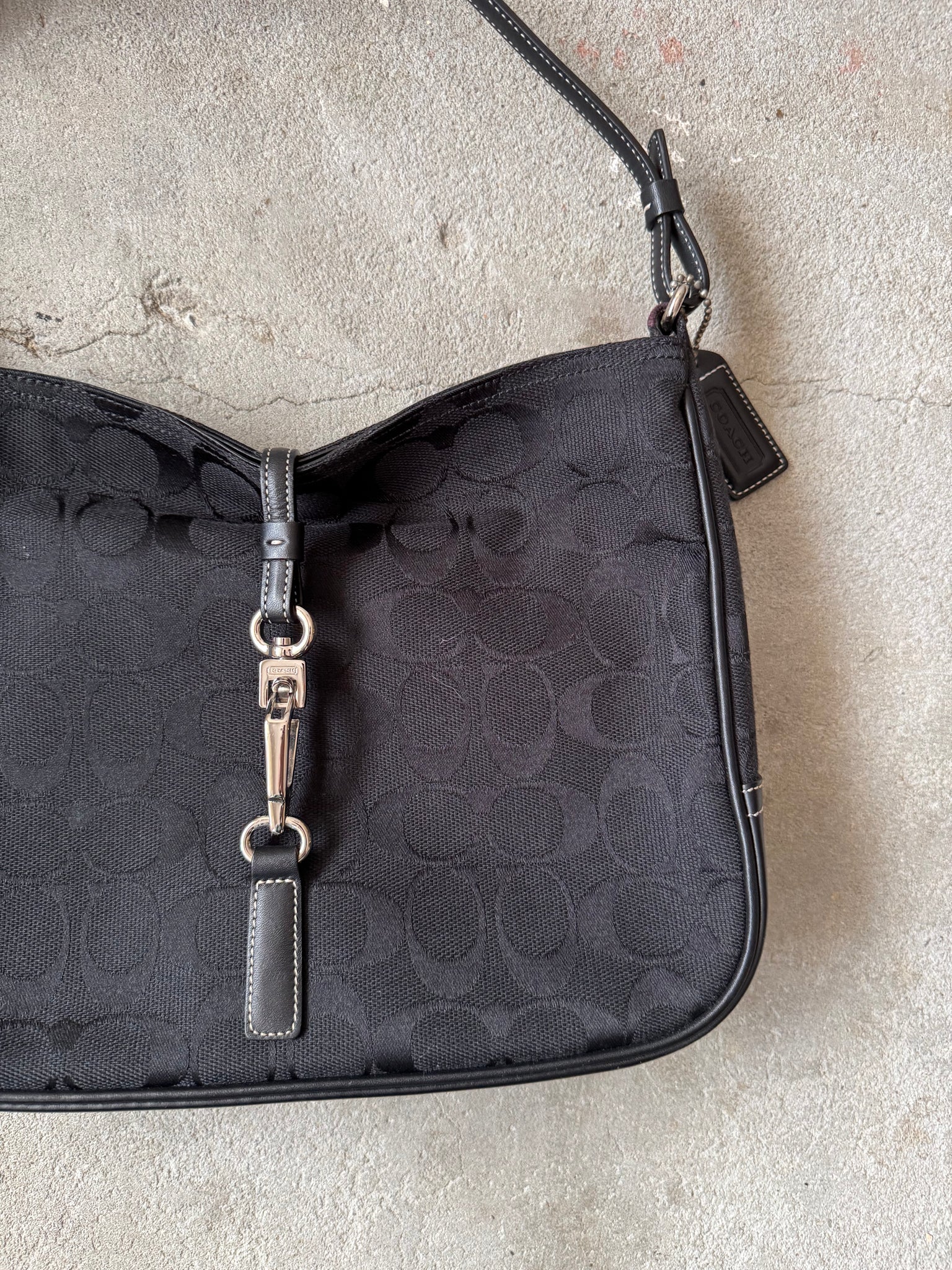 Coach Hobo Signature Clip Canvas Shoulder Bag 'Black'
