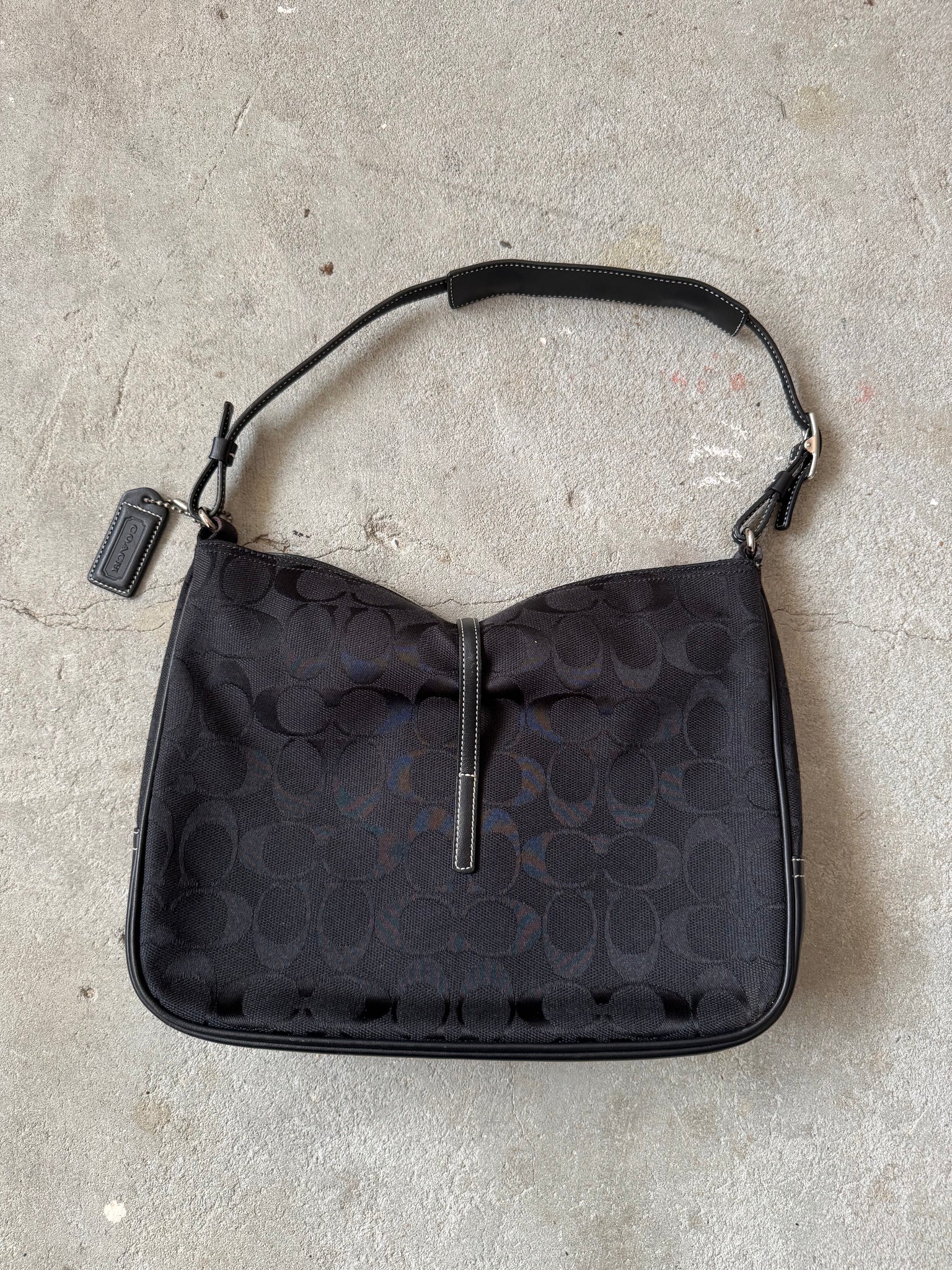 Coach Hobo Signature Clip Canvas Shoulder Bag 'Black'